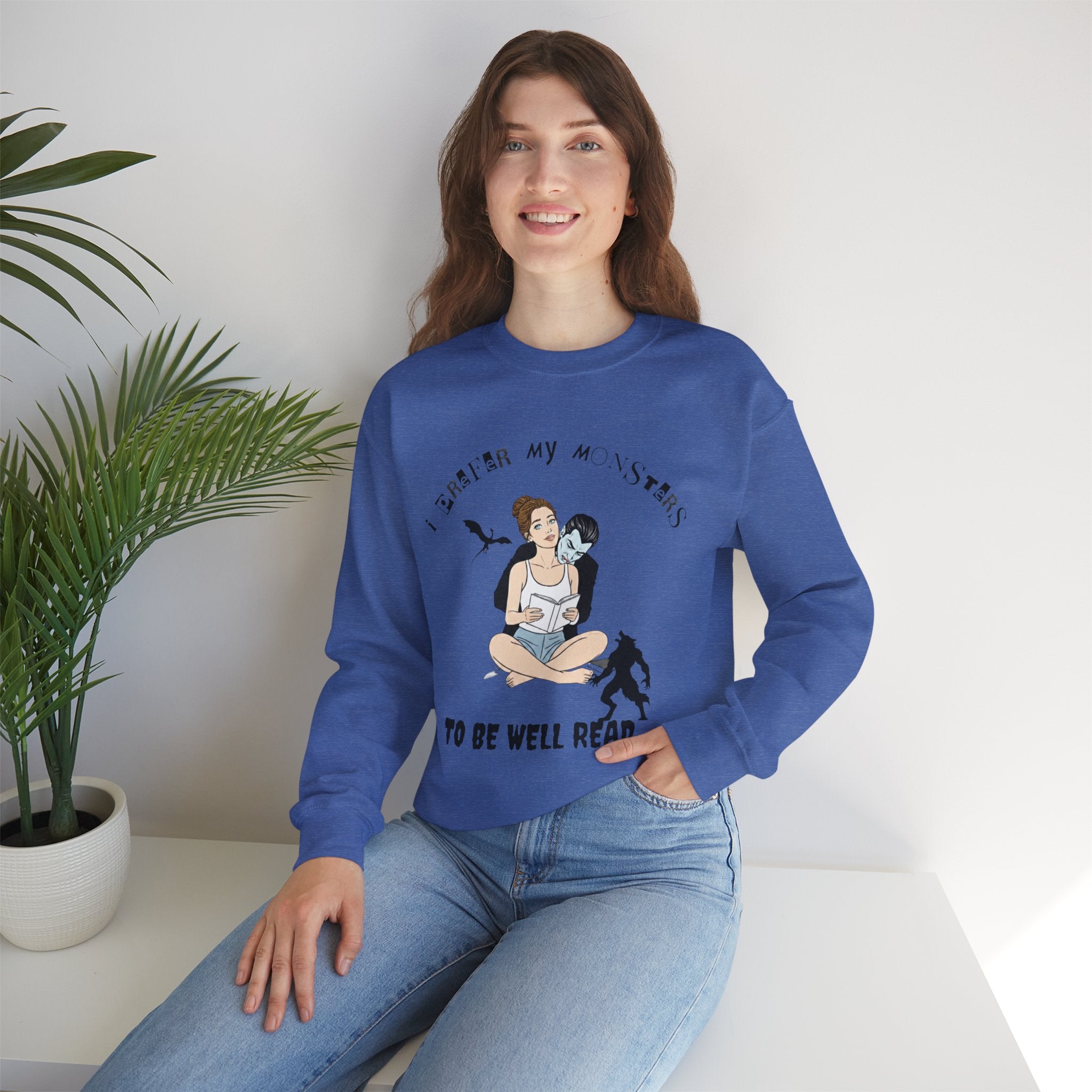 “I Prefer My Monsters To Be Well Read” Cozy Gothic Romance Sweatshirt - Unisex Crewneck