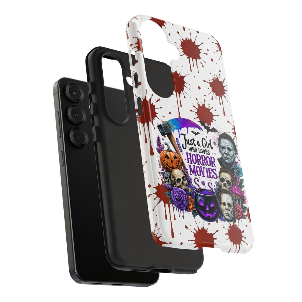 Just a Girl Who Loves Horror Movies & Halloween | Blood Splatter Tough Phone Case | Spooky Gift for Horror Fans