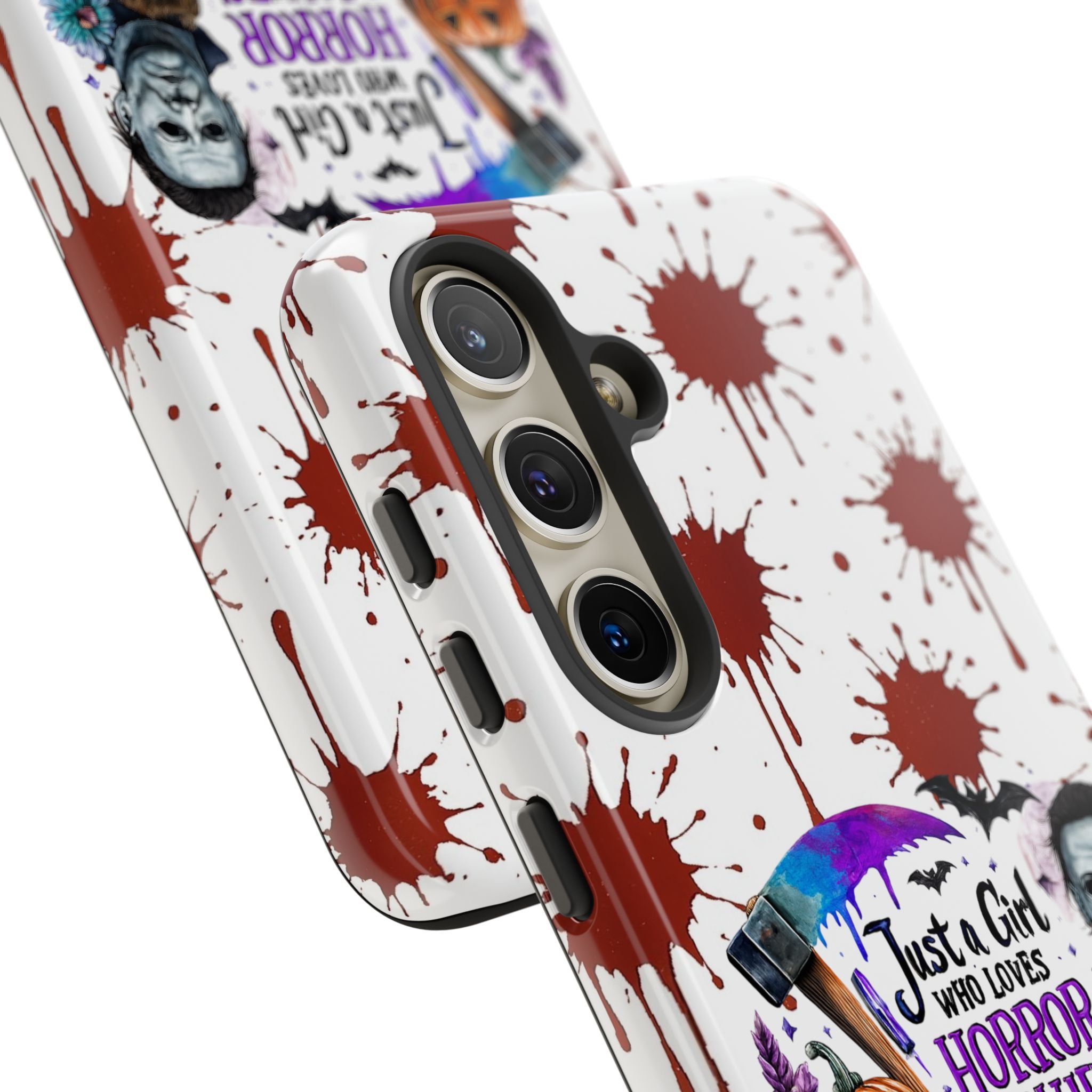 Just a Girl Who Loves Horror Movies & Halloween | Blood Splatter Tough Phone Case | Spooky Gift for Horror Fans