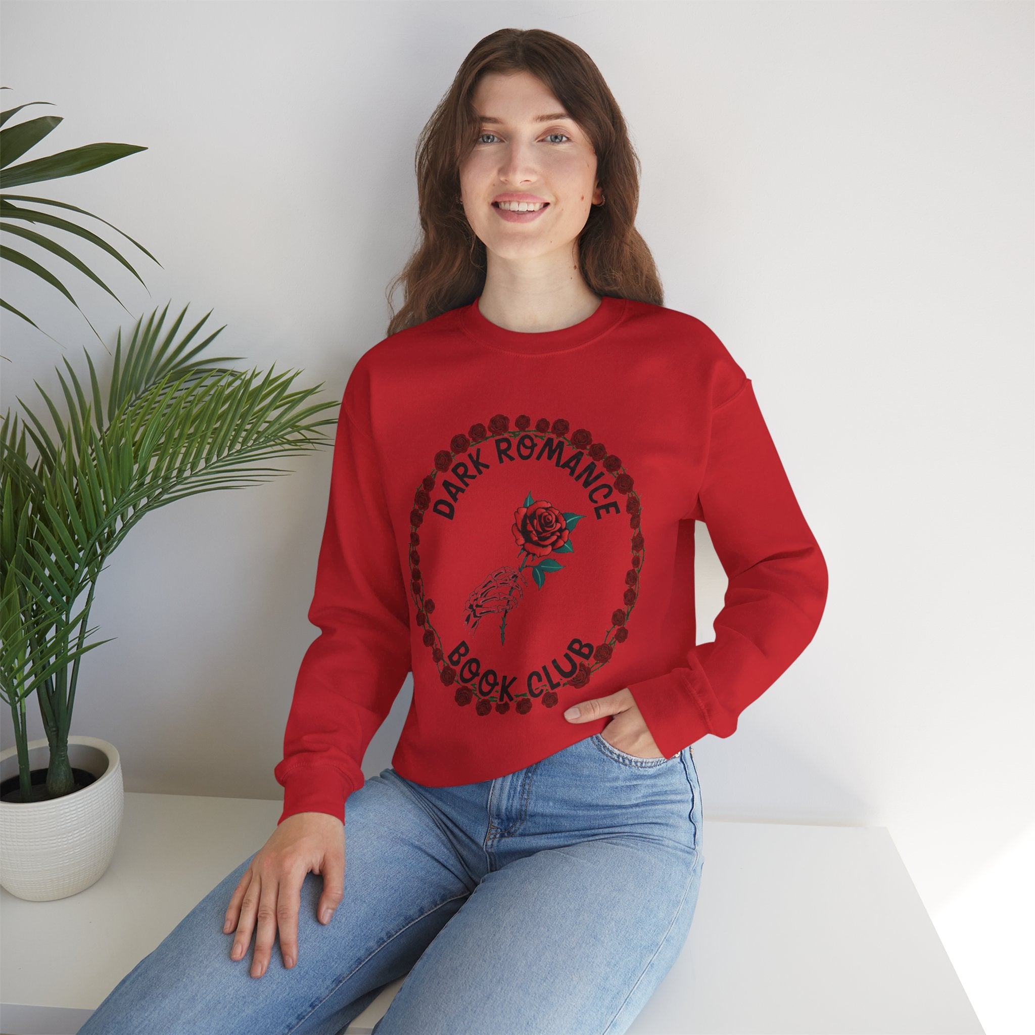 Dark Romance Book Club Crewneck Sweatshirt - Rose & Skeleton Hand