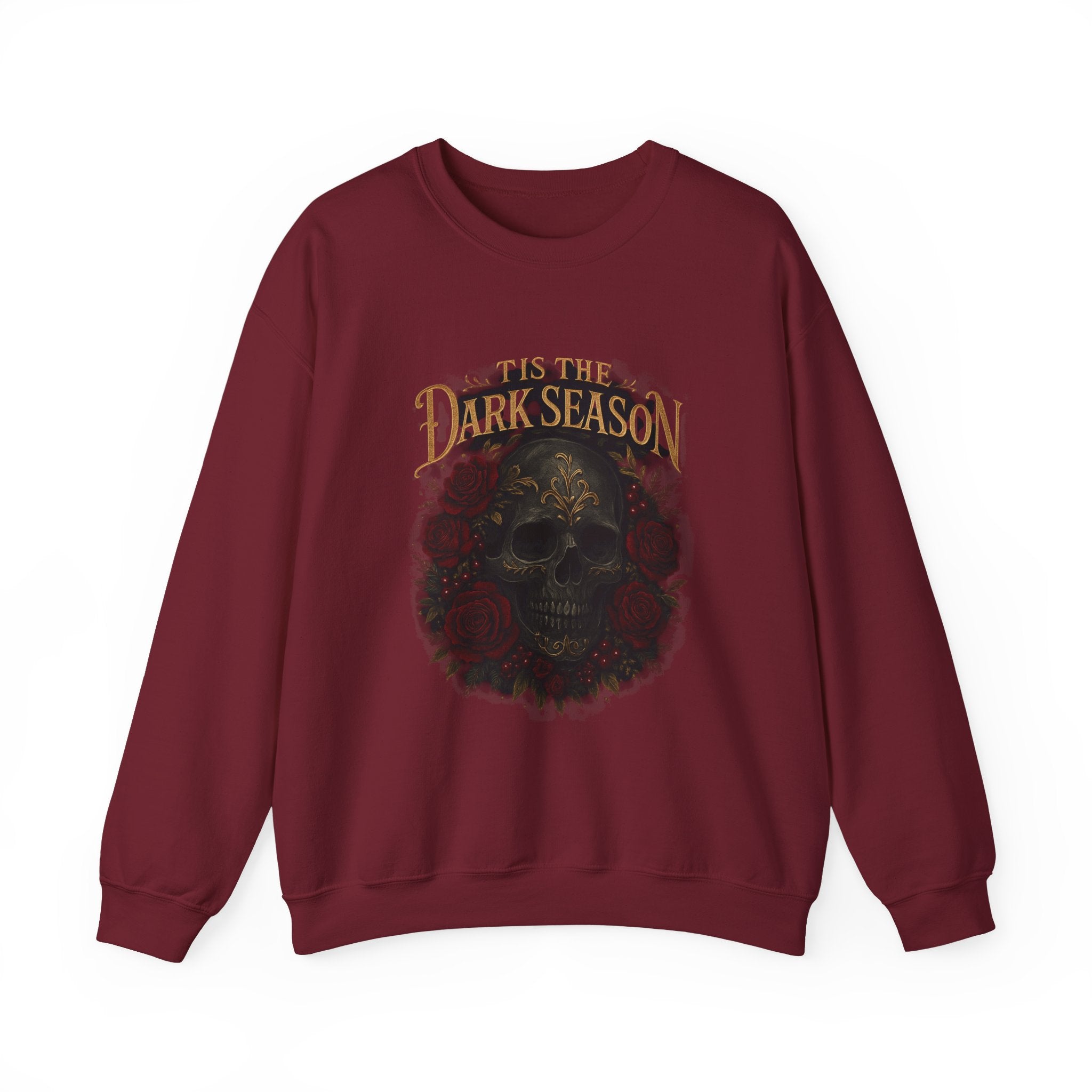 'Tis the Dark Season — Gothic Skull & Roses Aesthetic Sweatshirt | Dark Romance Bookish Girl Fall Crewneck