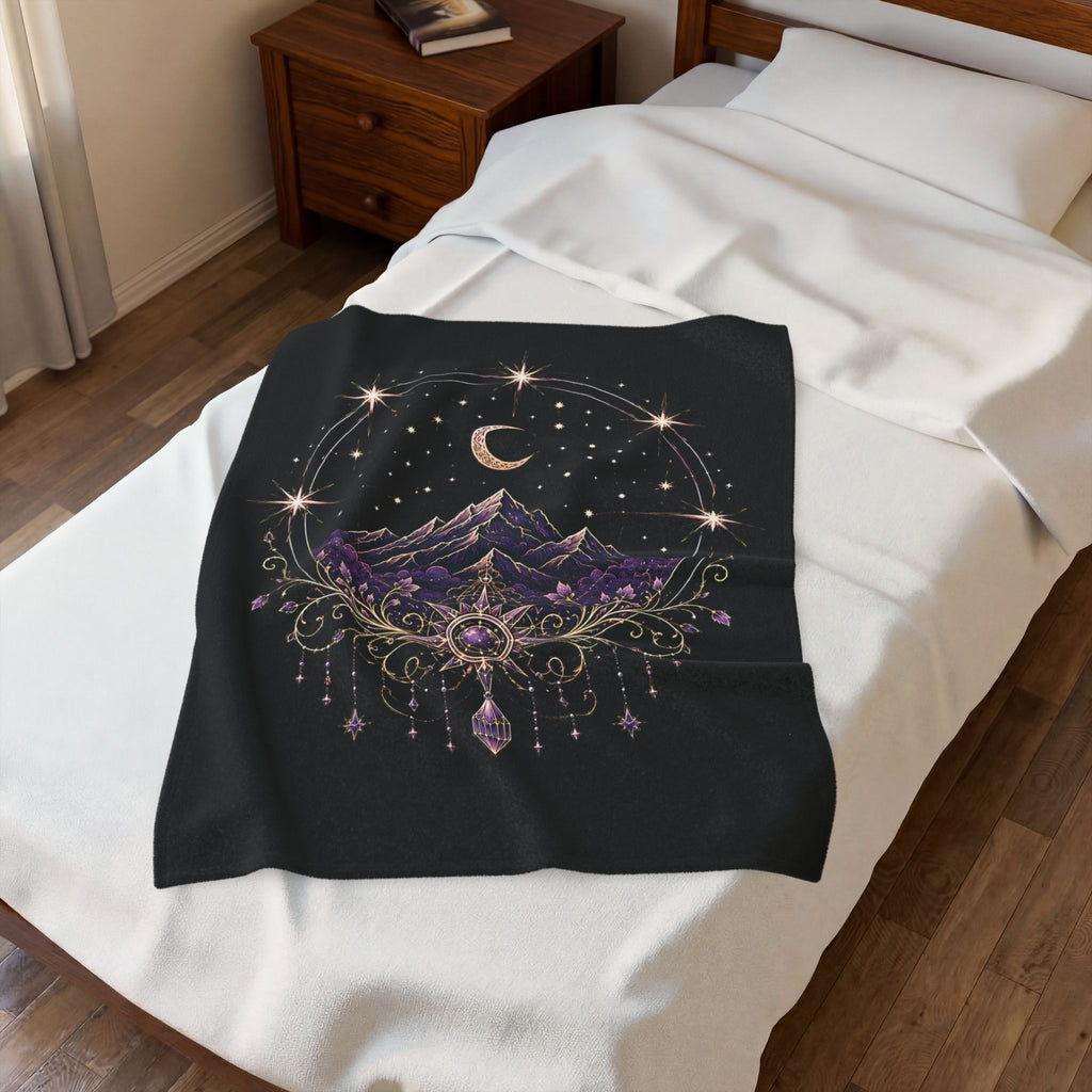 Mystic Moon Mountain Velveteen Plush Blanket