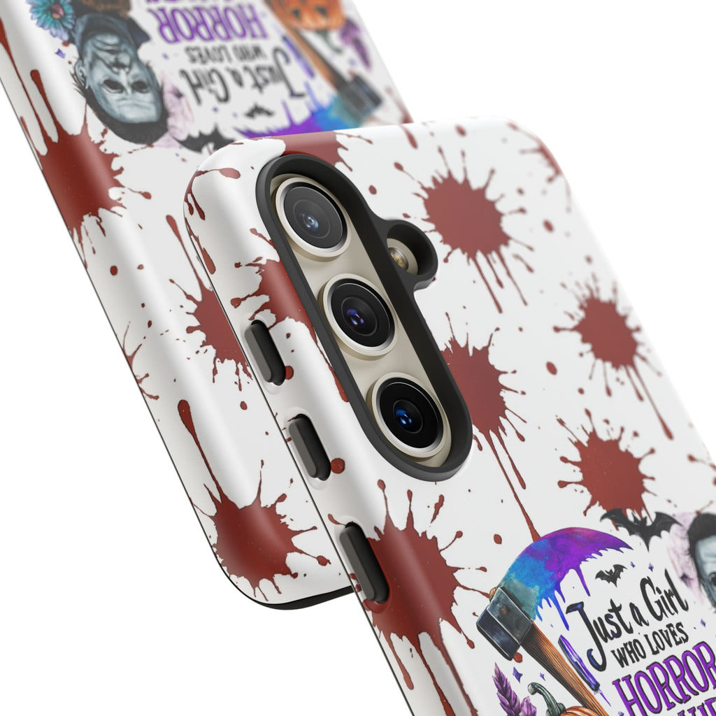 Just a Girl Who Loves Horror Movies & Halloween | Blood Splatter Tough Phone Case | Spooky Gift for Horror Fans