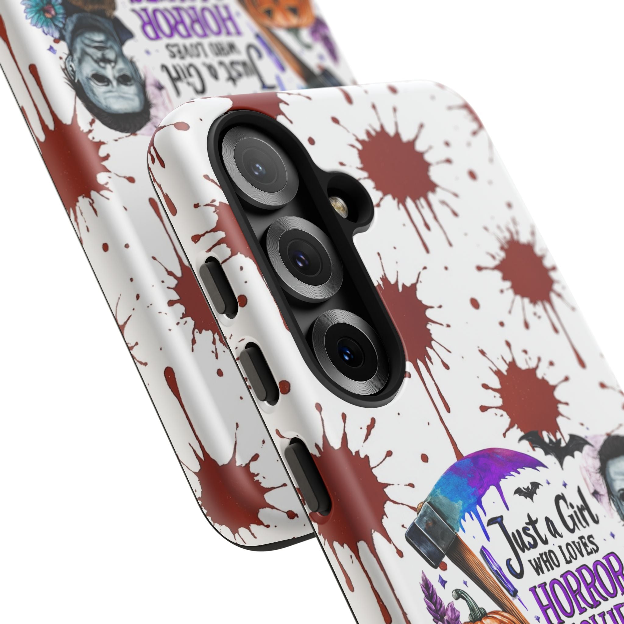 Just a Girl Who Loves Horror Movies & Halloween | Blood Splatter Tough Phone Case | Spooky Gift for Horror Fans