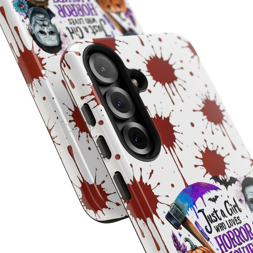 Just a Girl Who Loves Horror Movies & Halloween | Blood Splatter Tough Phone Case | Spooky Gift for Horror Fans
