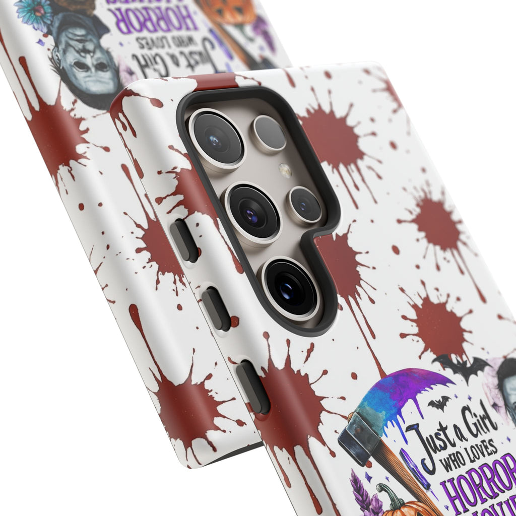 Just a Girl Who Loves Horror Movies & Halloween | Blood Splatter Tough Phone Case | Spooky Gift for Horror Fans