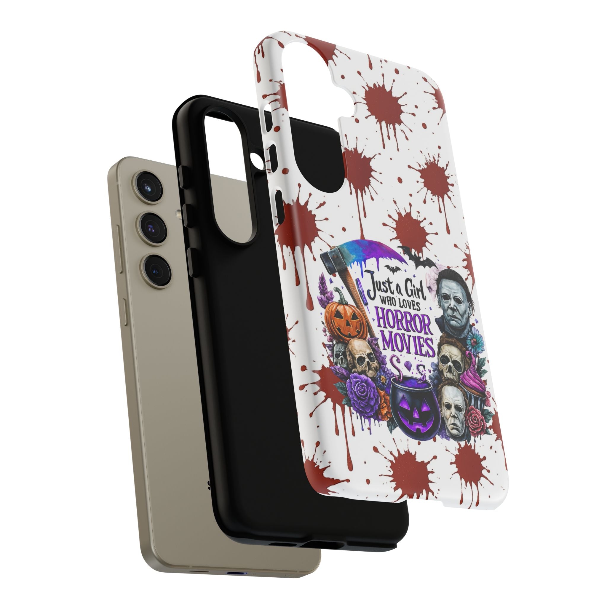 Just a Girl Who Loves Horror Movies & Halloween | Blood Splatter Tough Phone Case | Spooky Gift for Horror Fans