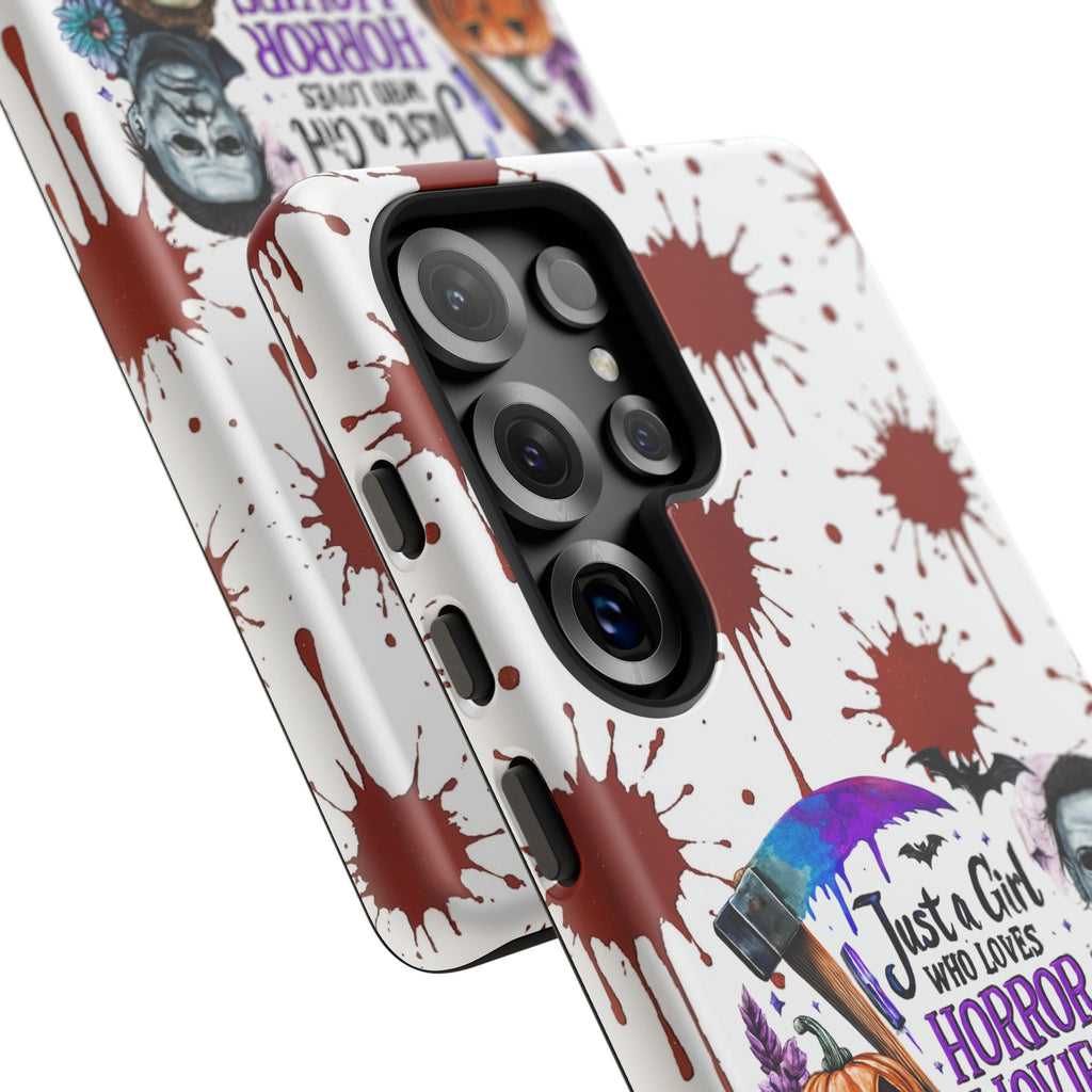 Just a Girl Who Loves Horror Movies & Halloween | Blood Splatter Tough Phone Case | Spooky Gift for Horror Fans