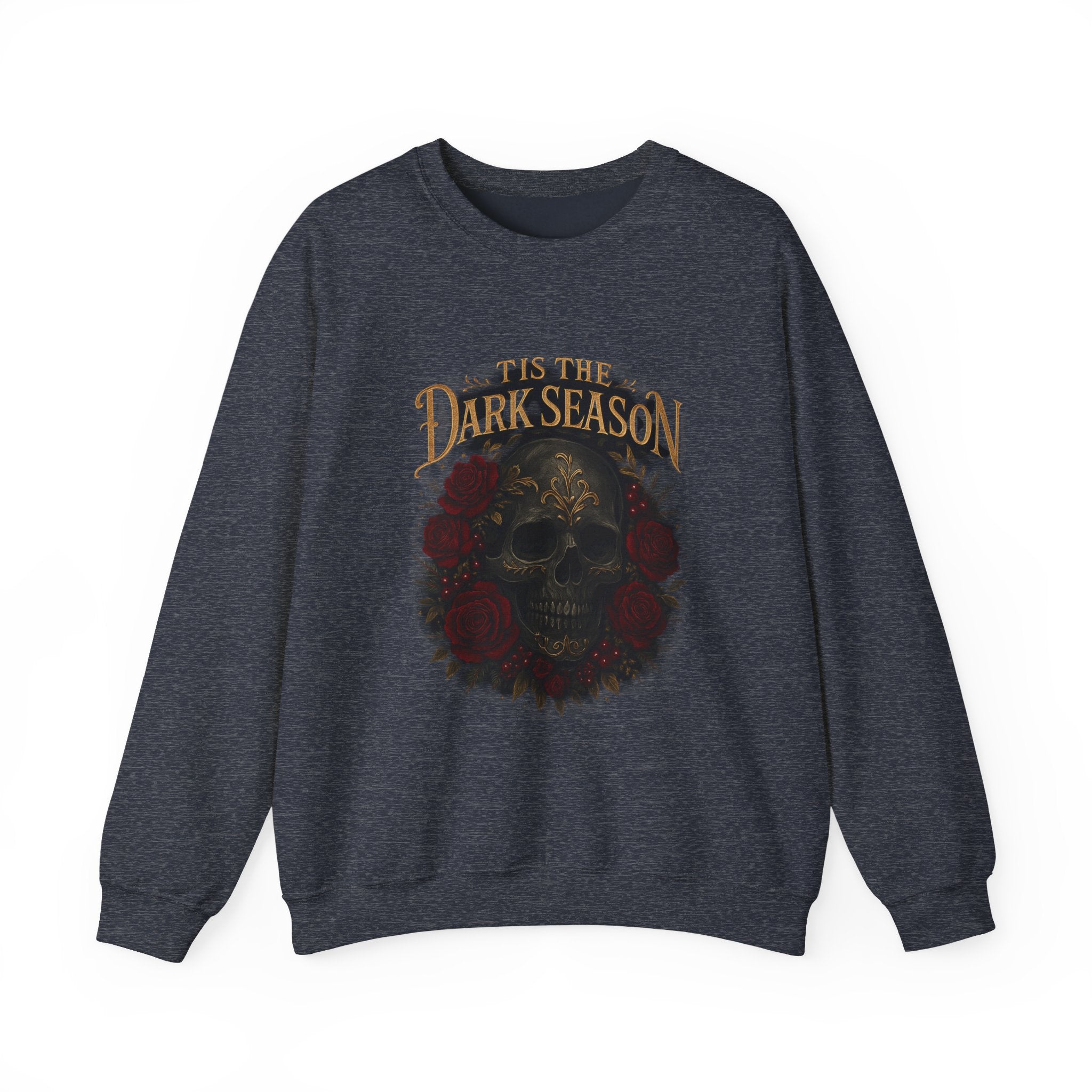 'Tis the Dark Season — Gothic Skull & Roses Aesthetic Sweatshirt | Dark Romance Bookish Girl Fall Crewneck