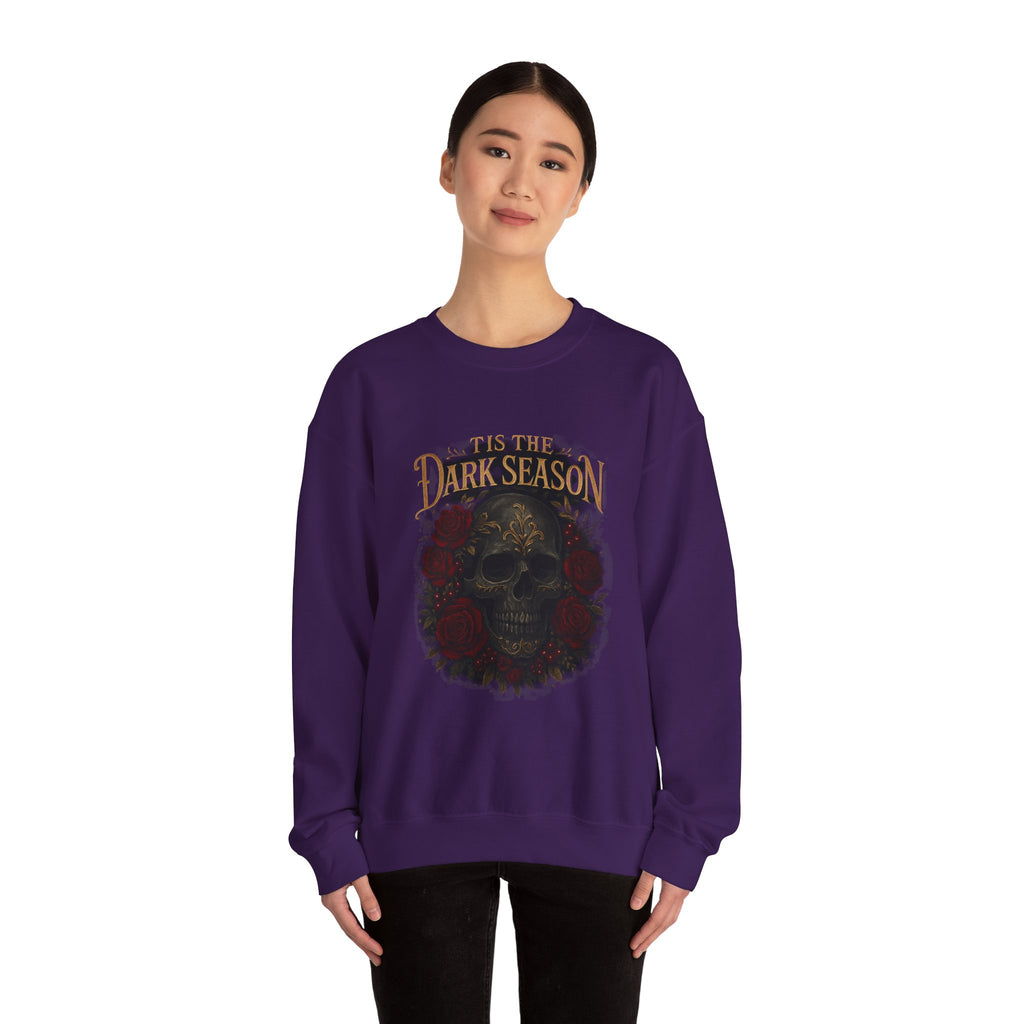'Tis the Dark Season — Gothic Skull & Roses Aesthetic Sweatshirt | Dark Romance Bookish Girl Fall Crewneck