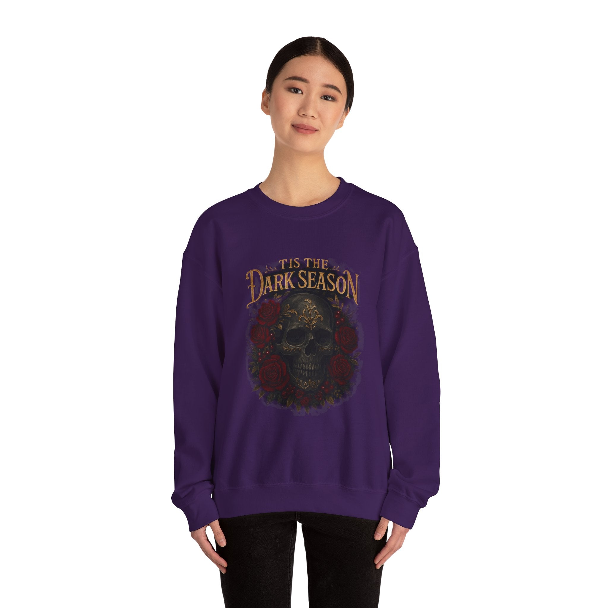 'Tis the Dark Season — Gothic Skull & Roses Aesthetic Sweatshirt | Dark Romance Bookish Girl Fall Crewneck