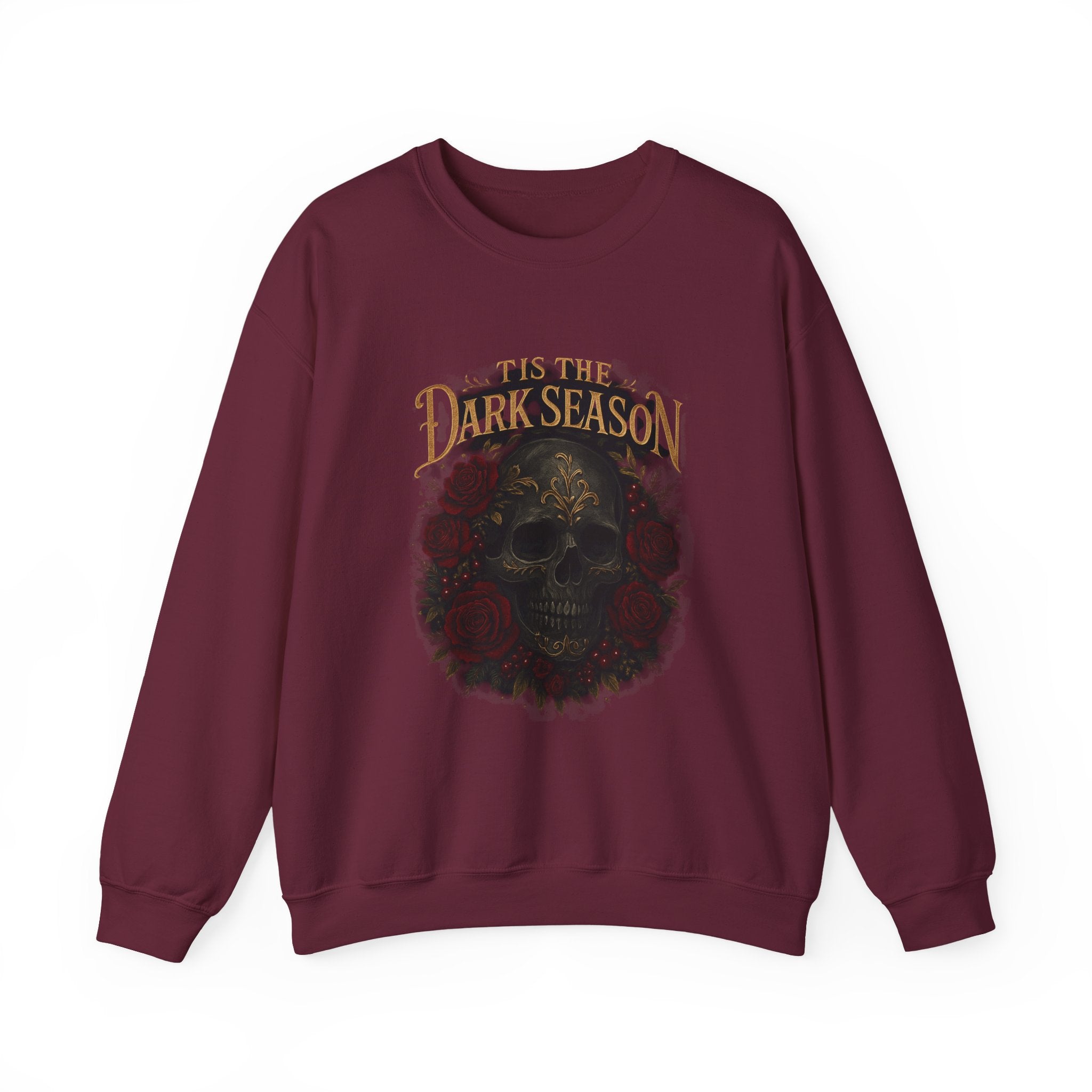 'Tis the Dark Season — Gothic Skull & Roses Aesthetic Sweatshirt | Dark Romance Bookish Girl Fall Crewneck