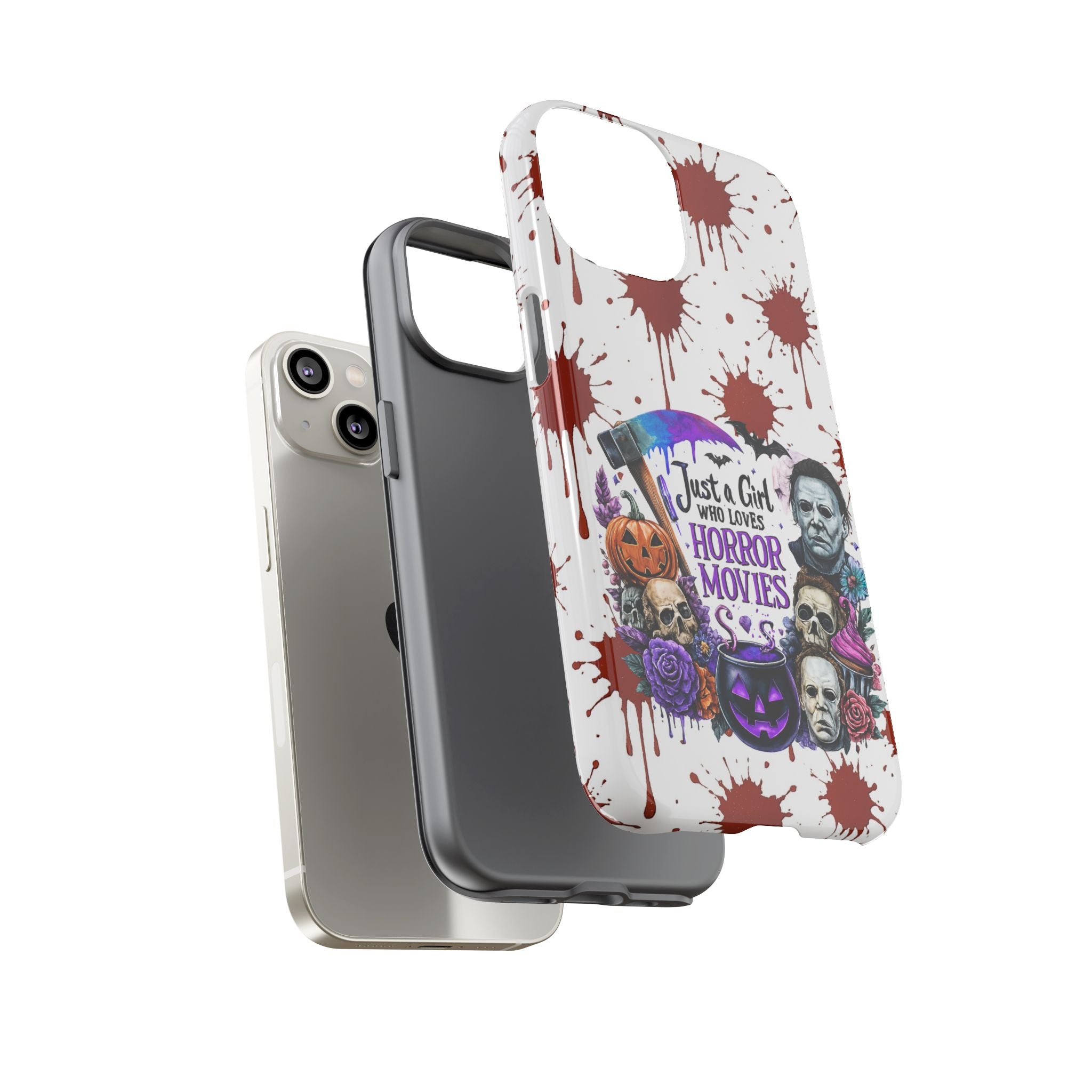 Just a Girl Who Loves Horror Movies & Halloween | Blood Splatter Tough Phone Case | Spooky Gift for Horror Fans