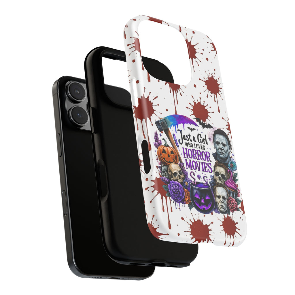 Just a Girl Who Loves Horror Movies & Halloween | Blood Splatter Tough Phone Case | Spooky Gift for Horror Fans