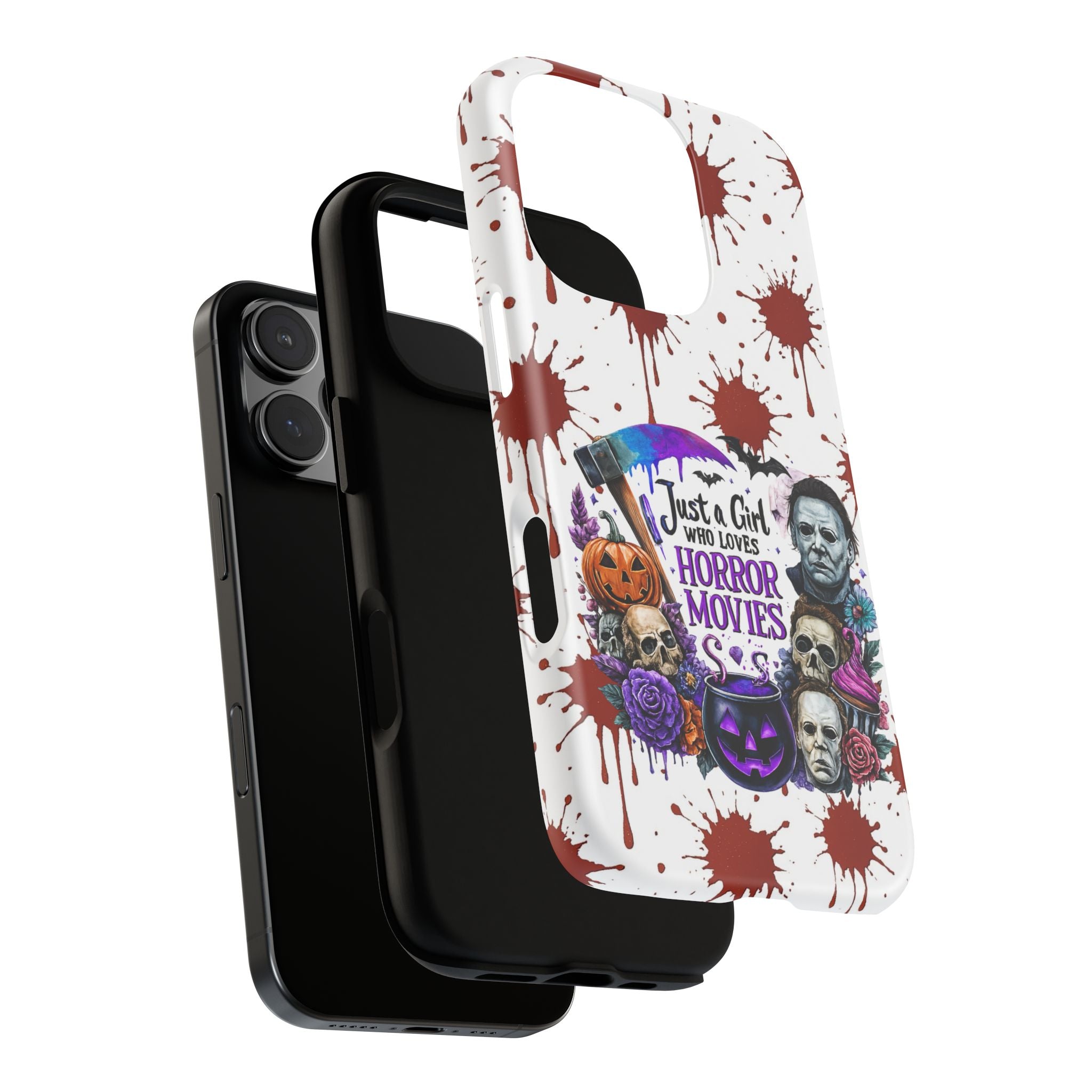 Just a Girl Who Loves Horror Movies & Halloween | Blood Splatter Tough Phone Case | Spooky Gift for Horror Fans