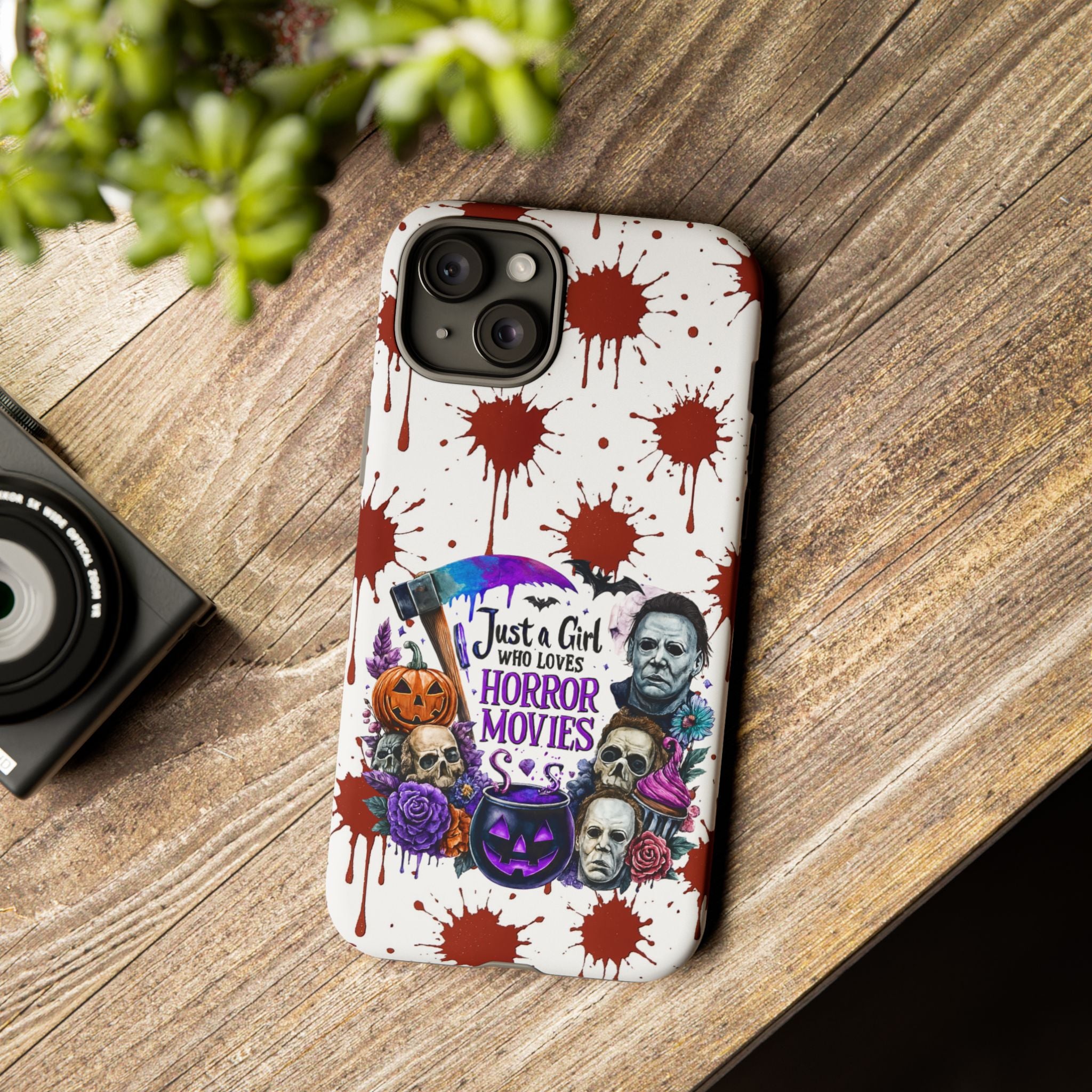 Just a Girl Who Loves Horror Movies & Halloween | Blood Splatter Tough Phone Case | Spooky Gift for Horror Fans