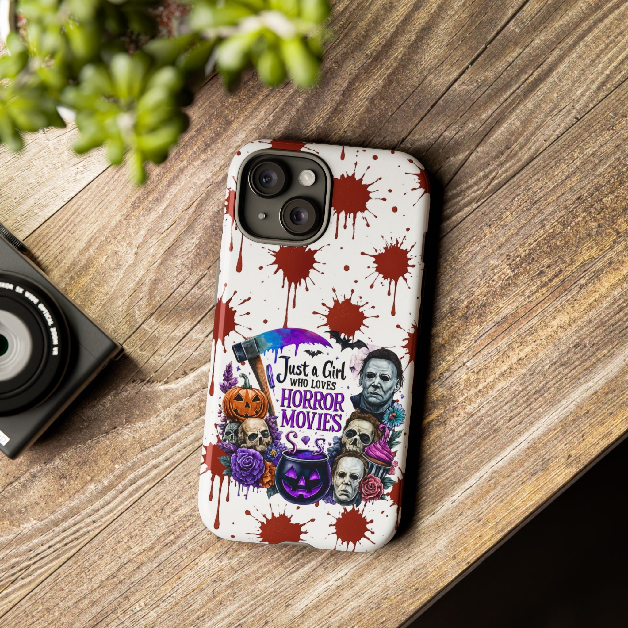 Just a Girl Who Loves Horror Movies & Halloween | Blood Splatter Tough Phone Case | Spooky Gift for Horror Fans