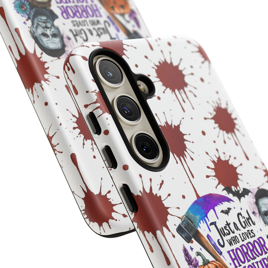 Just a Girl Who Loves Horror Movies & Halloween | Blood Splatter Tough Phone Case | Spooky Gift for Horror Fans