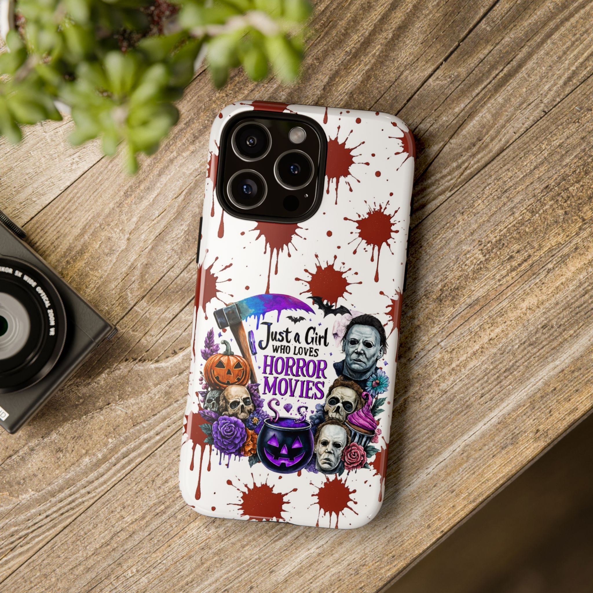 Just a Girl Who Loves Horror Movies & Halloween | Blood Splatter Tough Phone Case | Spooky Gift for Horror Fans