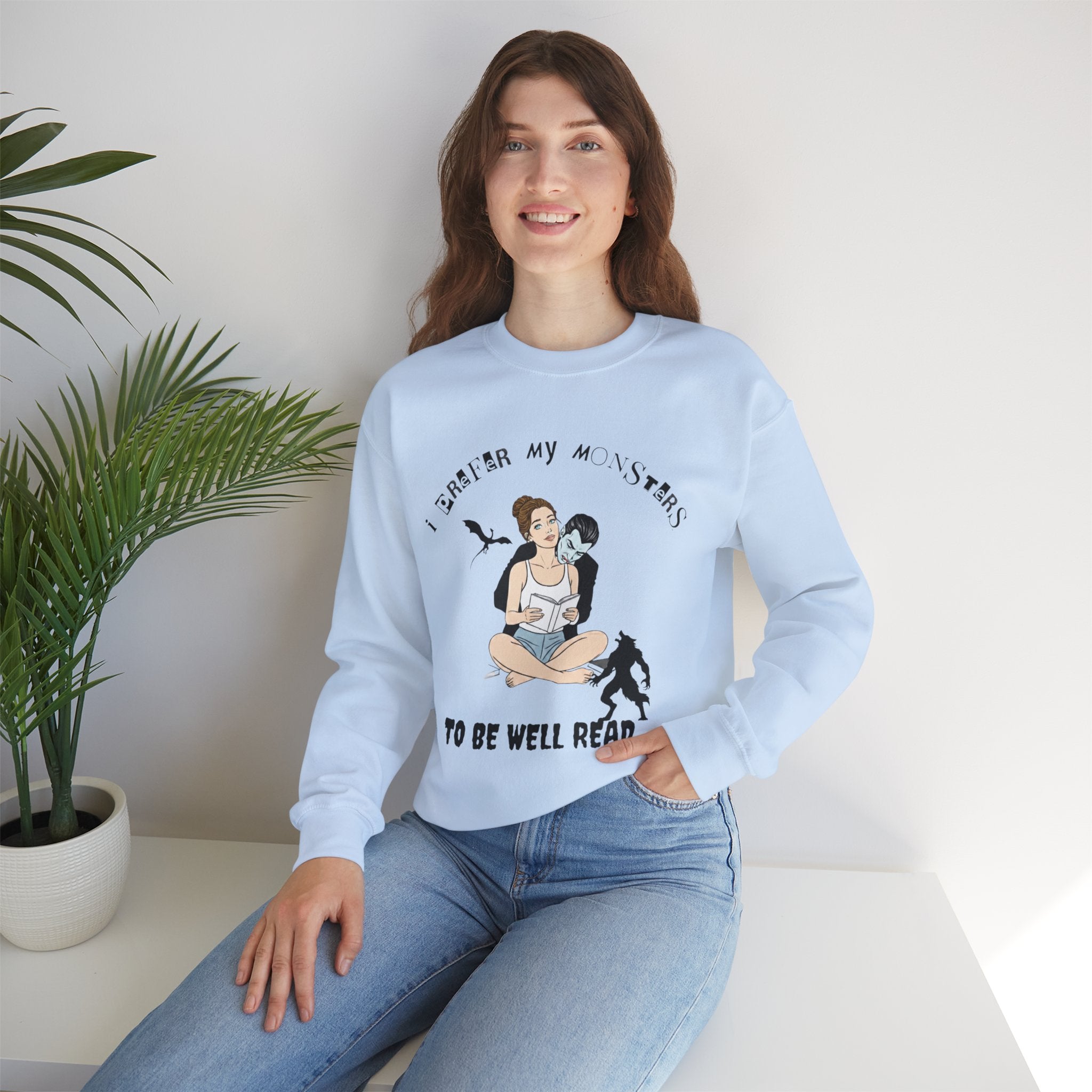 “I Prefer My Monsters To Be Well Read” Cozy Gothic Romance Sweatshirt - Unisex Crewneck