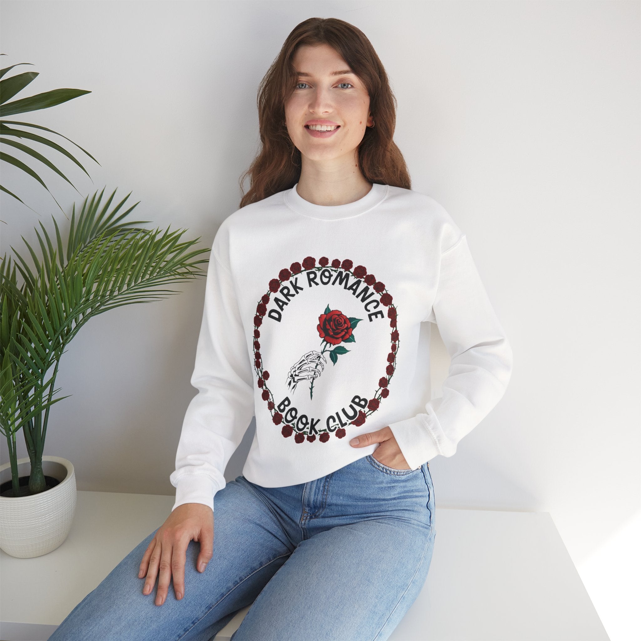 Dark Romance Book Club Crewneck Sweatshirt - Rose & Skeleton Hand