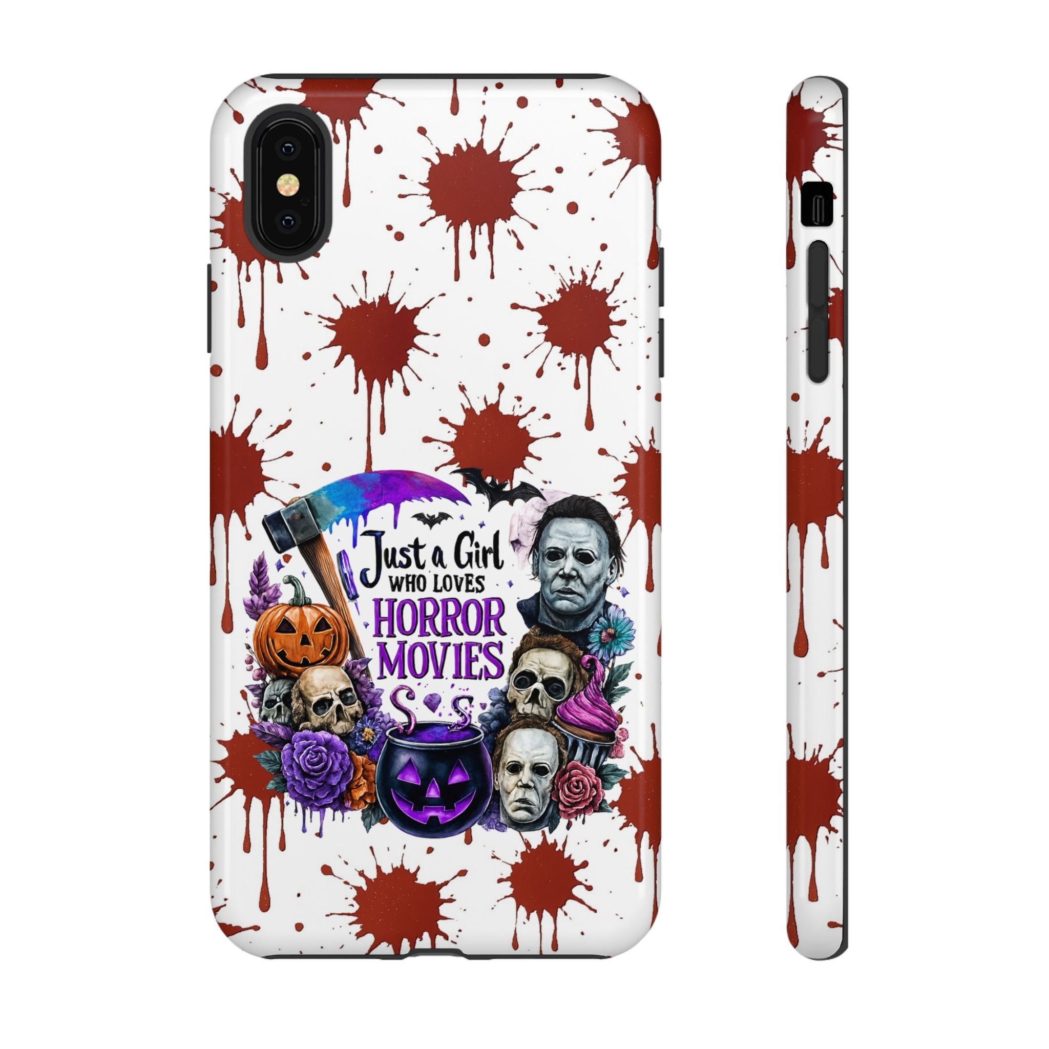 Just a Girl Who Loves Horror Movies & Halloween | Blood Splatter Tough Phone Case | Spooky Gift for Horror Fans