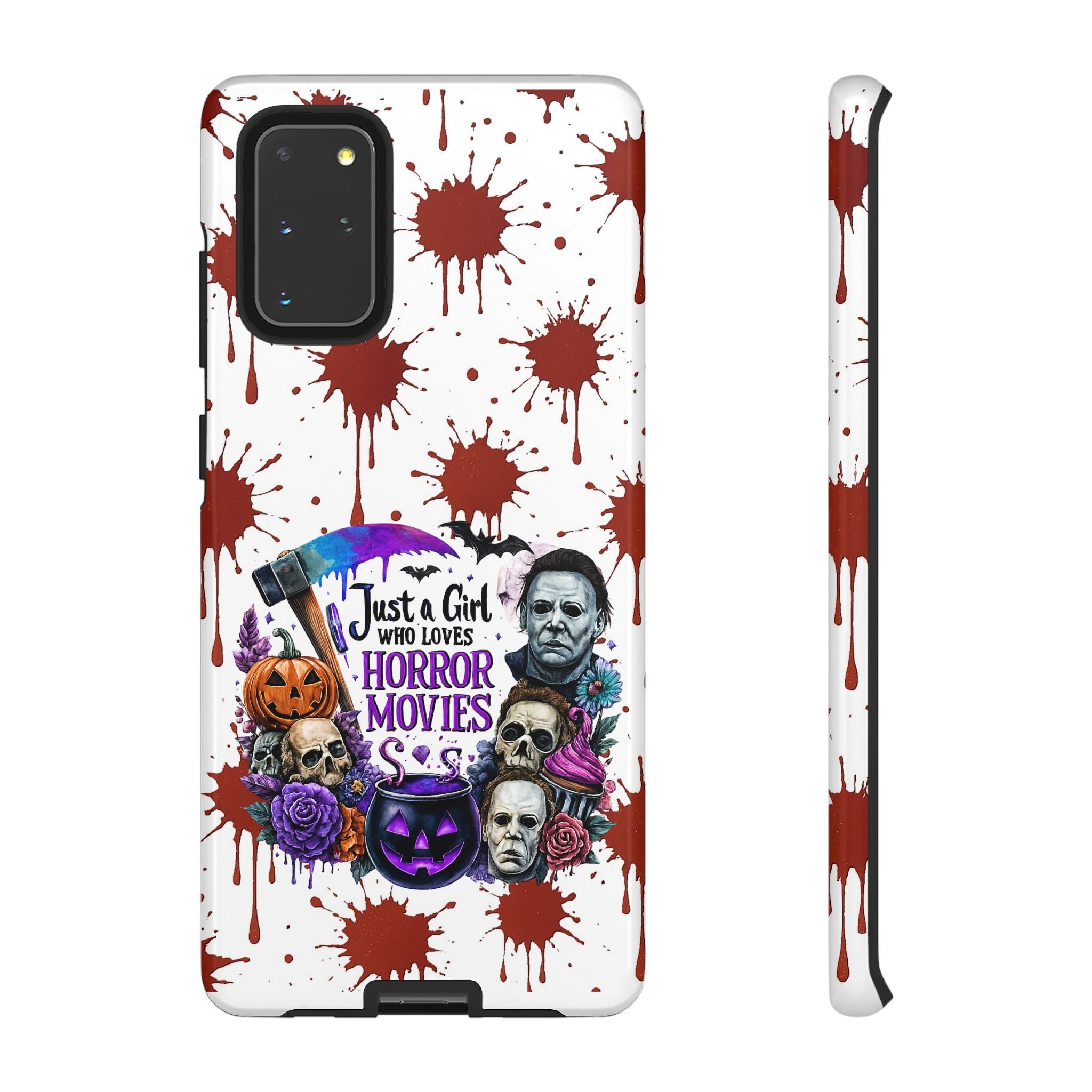 Just a Girl Who Loves Horror Movies & Halloween | Blood Splatter Tough Phone Case | Spooky Gift for Horror Fans