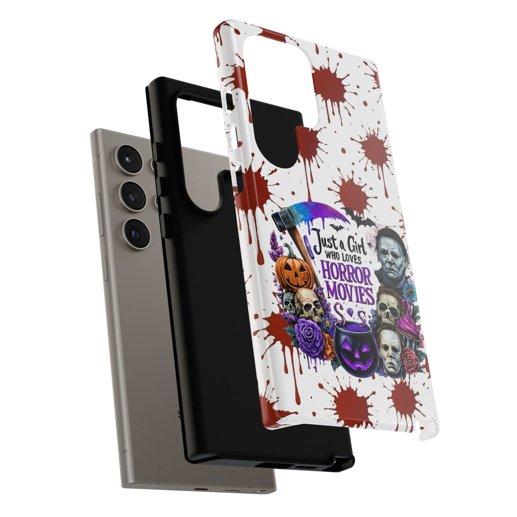 Just a Girl Who Loves Horror Movies & Halloween | Blood Splatter Tough Phone Case | Spooky Gift for Horror Fans