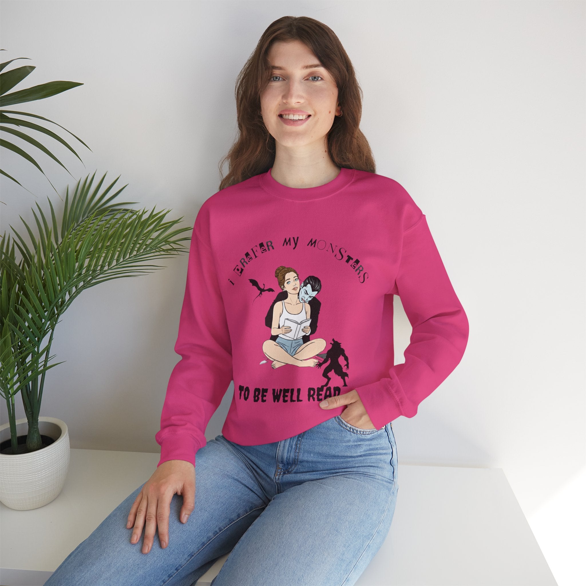 “I Prefer My Monsters To Be Well Read” Cozy Gothic Romance Sweatshirt - Unisex Crewneck