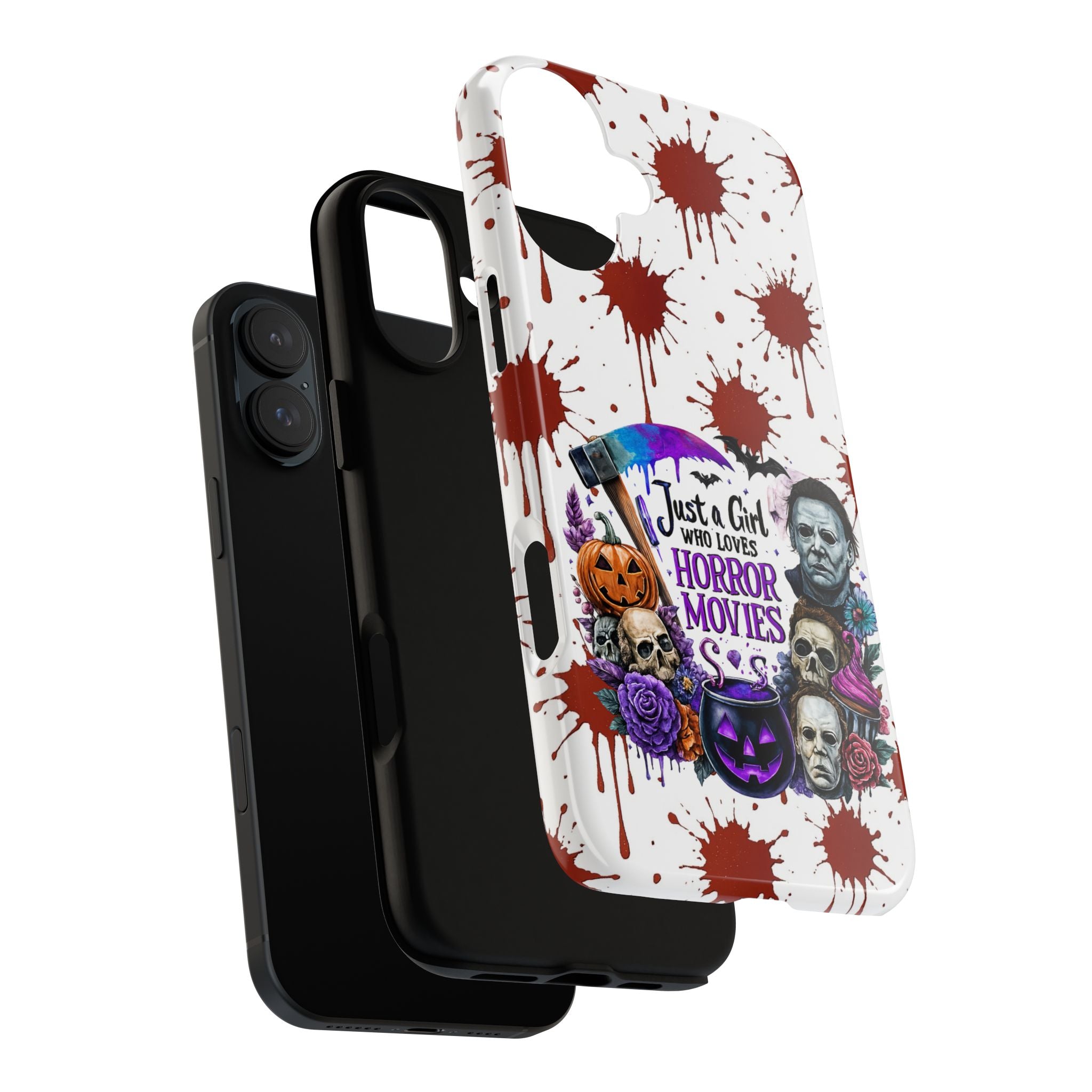 Just a Girl Who Loves Horror Movies & Halloween | Blood Splatter Tough Phone Case | Spooky Gift for Horror Fans