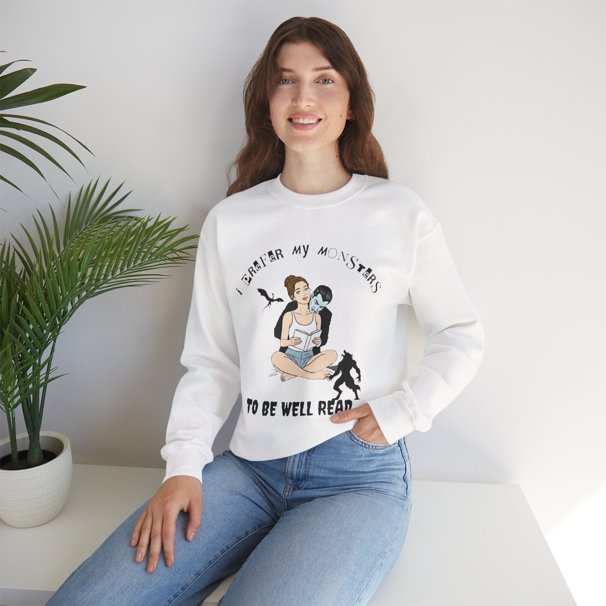 “I Prefer My Monsters To Be Well Read” Cozy Gothic Romance Sweatshirt - Unisex Crewneck