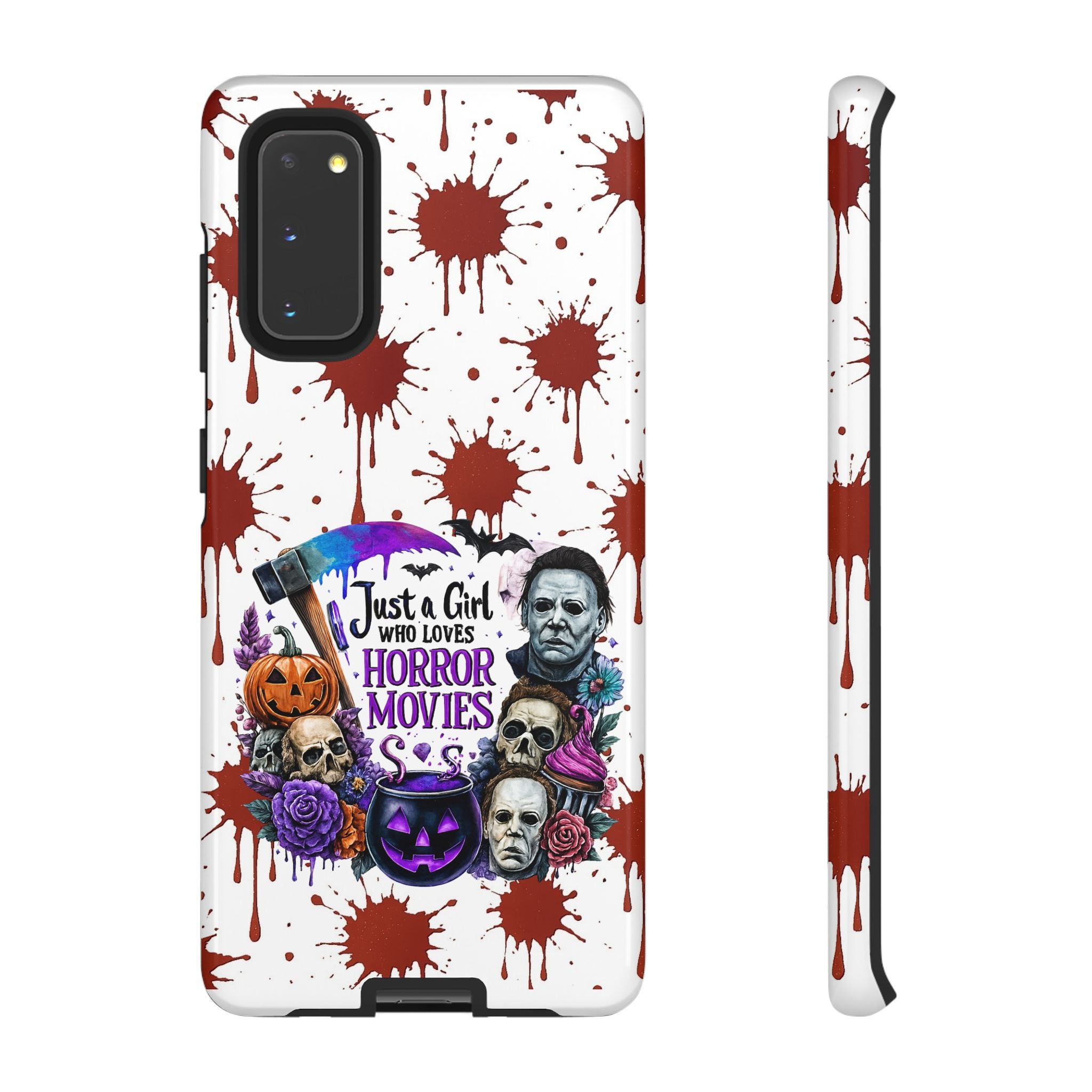 Just a Girl Who Loves Horror Movies & Halloween | Blood Splatter Tough Phone Case | Spooky Gift for Horror Fans