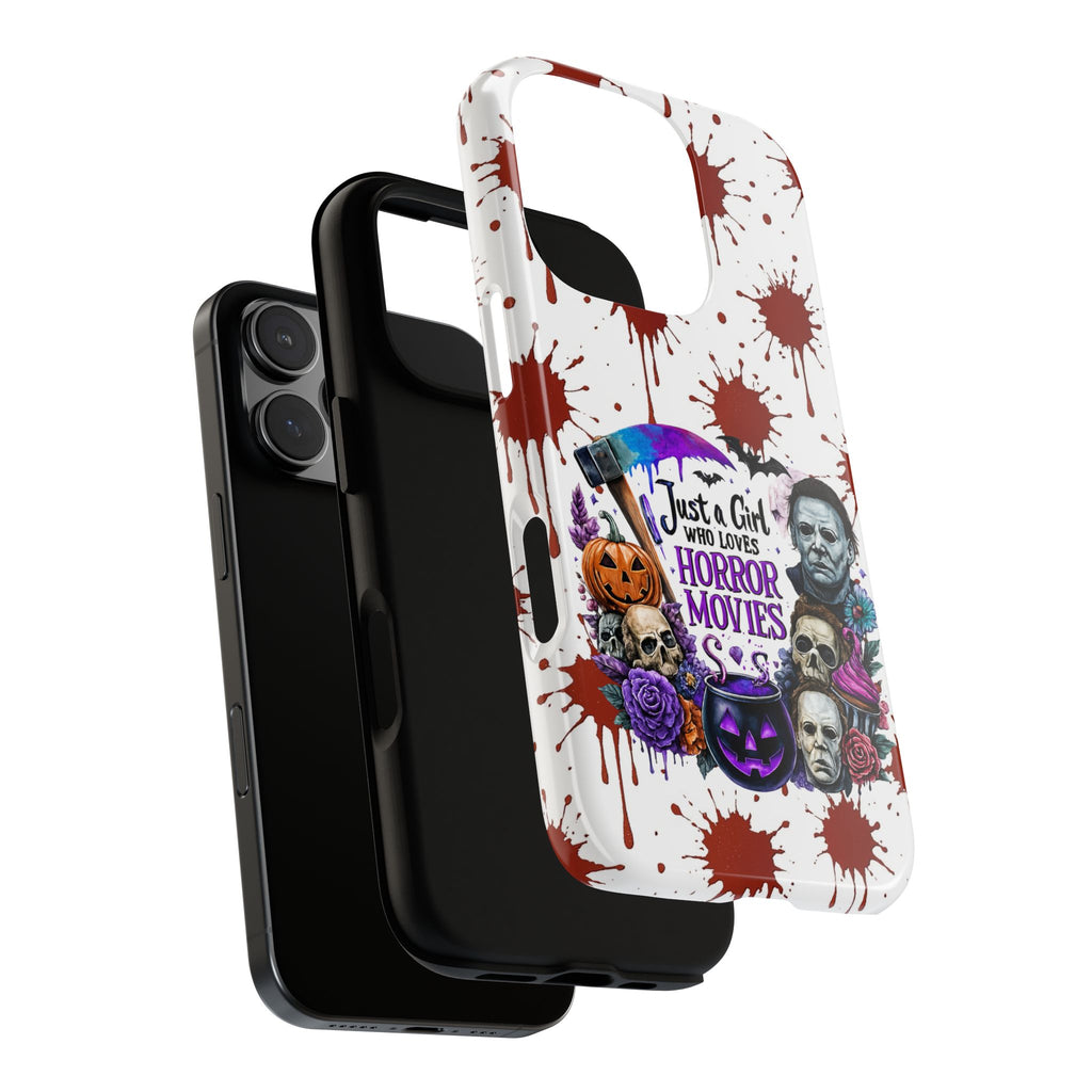 Just a Girl Who Loves Horror Movies & Halloween | Blood Splatter Tough Phone Case | Spooky Gift for Horror Fans