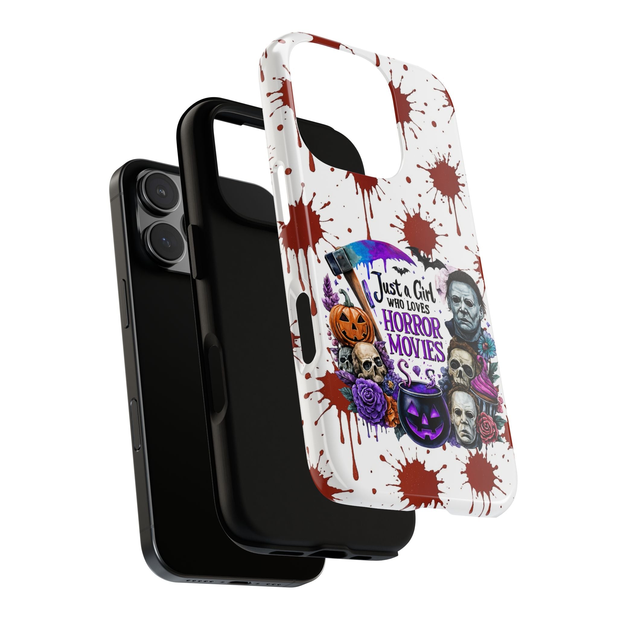 Just a Girl Who Loves Horror Movies & Halloween | Blood Splatter Tough Phone Case | Spooky Gift for Horror Fans