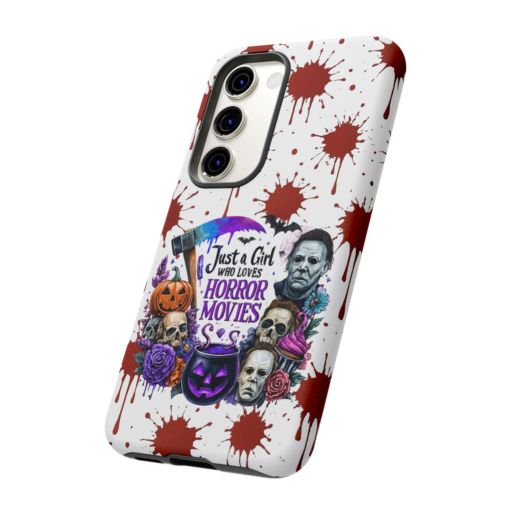 Just a Girl Who Loves Horror Movies & Halloween | Blood Splatter Tough Phone Case | Spooky Gift for Horror Fans