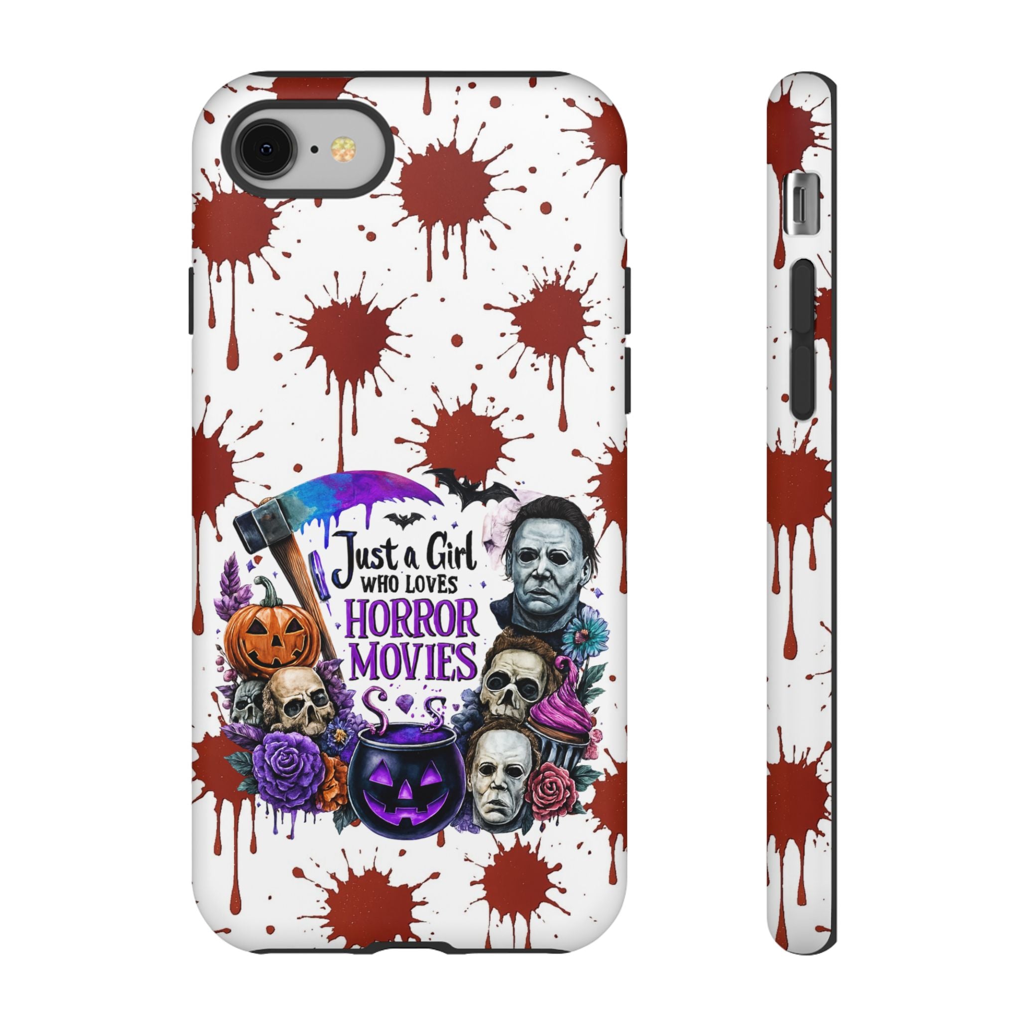 Just a Girl Who Loves Horror Movies & Halloween | Blood Splatter Tough Phone Case | Spooky Gift for Horror Fans