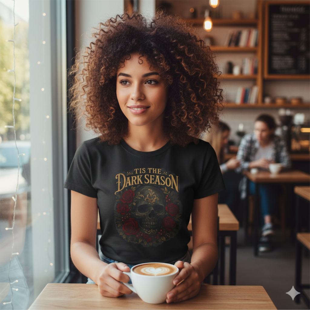 'Tis the Dark Season | Gothic Skull & Roses T-Shirt for Dark Romance Book Lovers