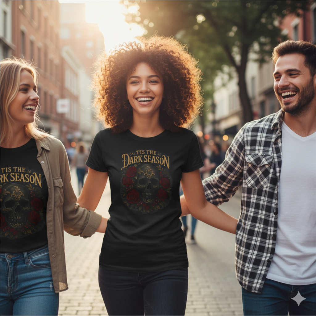 'Tis the Dark Season | Gothic Skull & Roses T-Shirt for Dark Romance Book Lovers