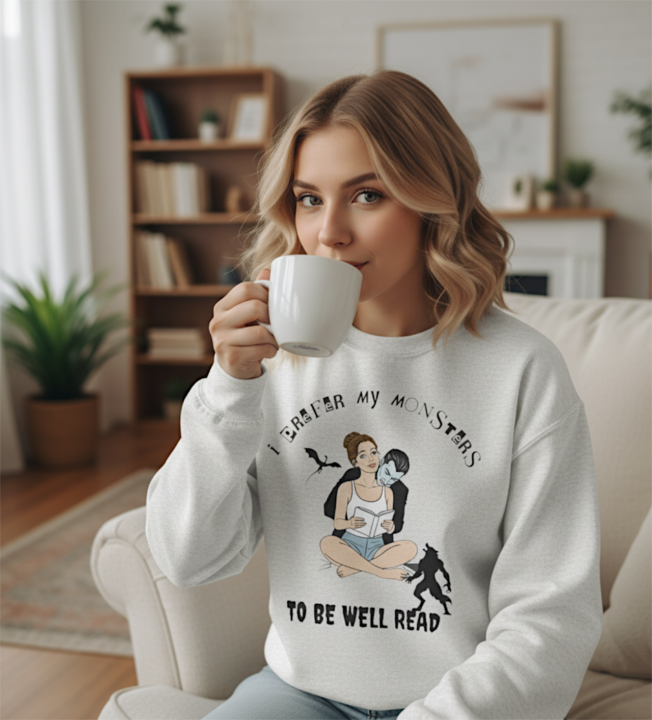 “I Prefer My Monsters To Be Well Read” Cozy Gothic Romance Sweatshirt - Unisex Crewneck