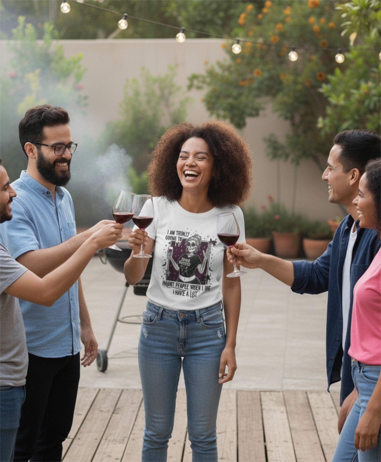 "I am totally going to haunt people when I die...I have a list" T-shirt | Dark Humor Spooky Pin-Up Skeleton Babe Tee