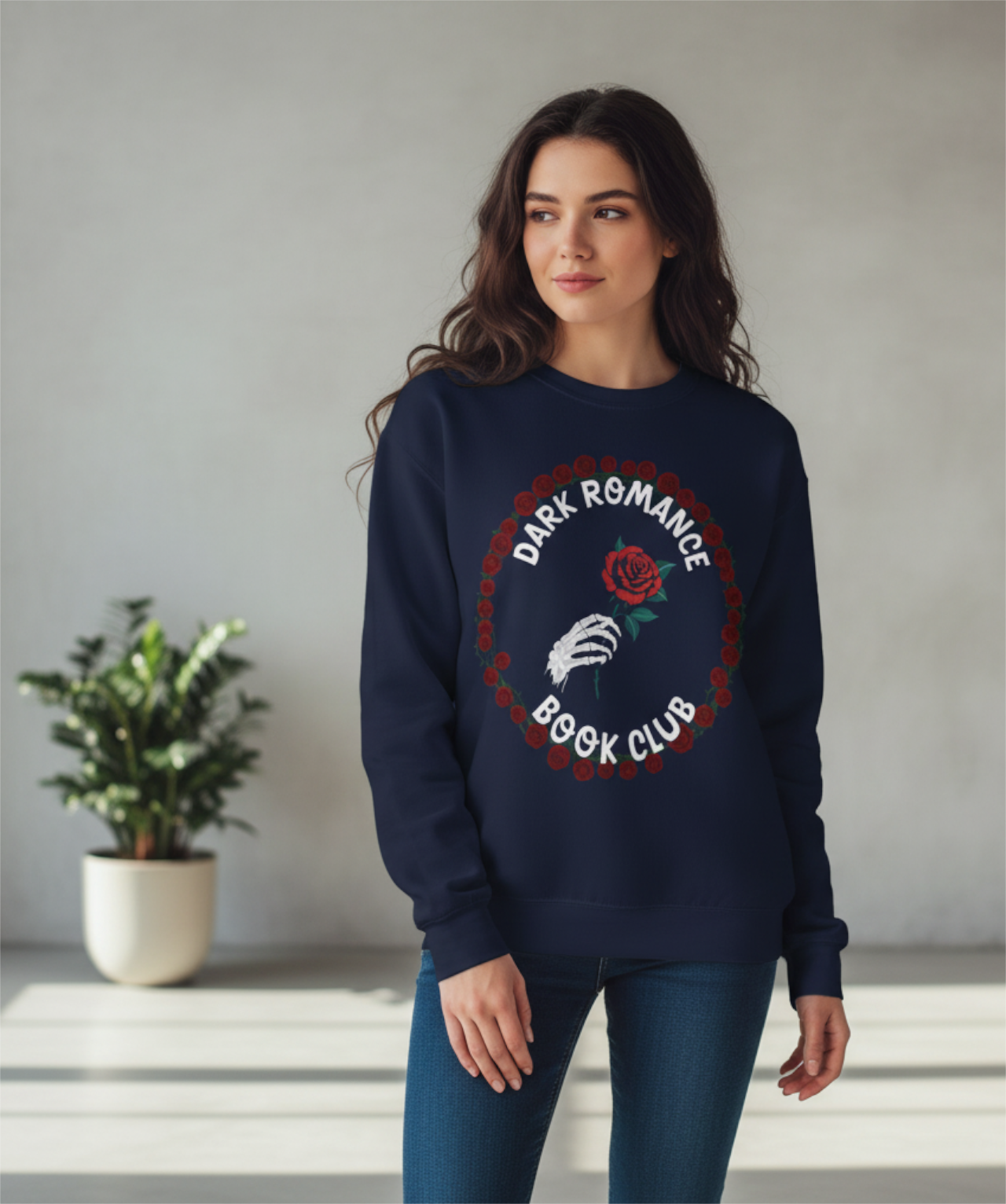 Dark Romance Book Club Crewneck Sweatshirt - Rose & Skeleton Hand