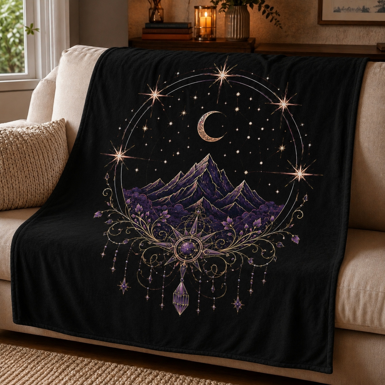 Mystic Moon Mountain Velveteen Plush Blanket