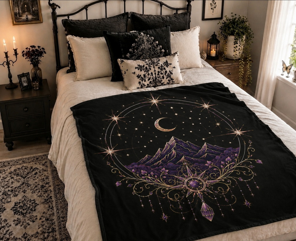 Mystic Moon Mountain Velveteen Plush Blanket
