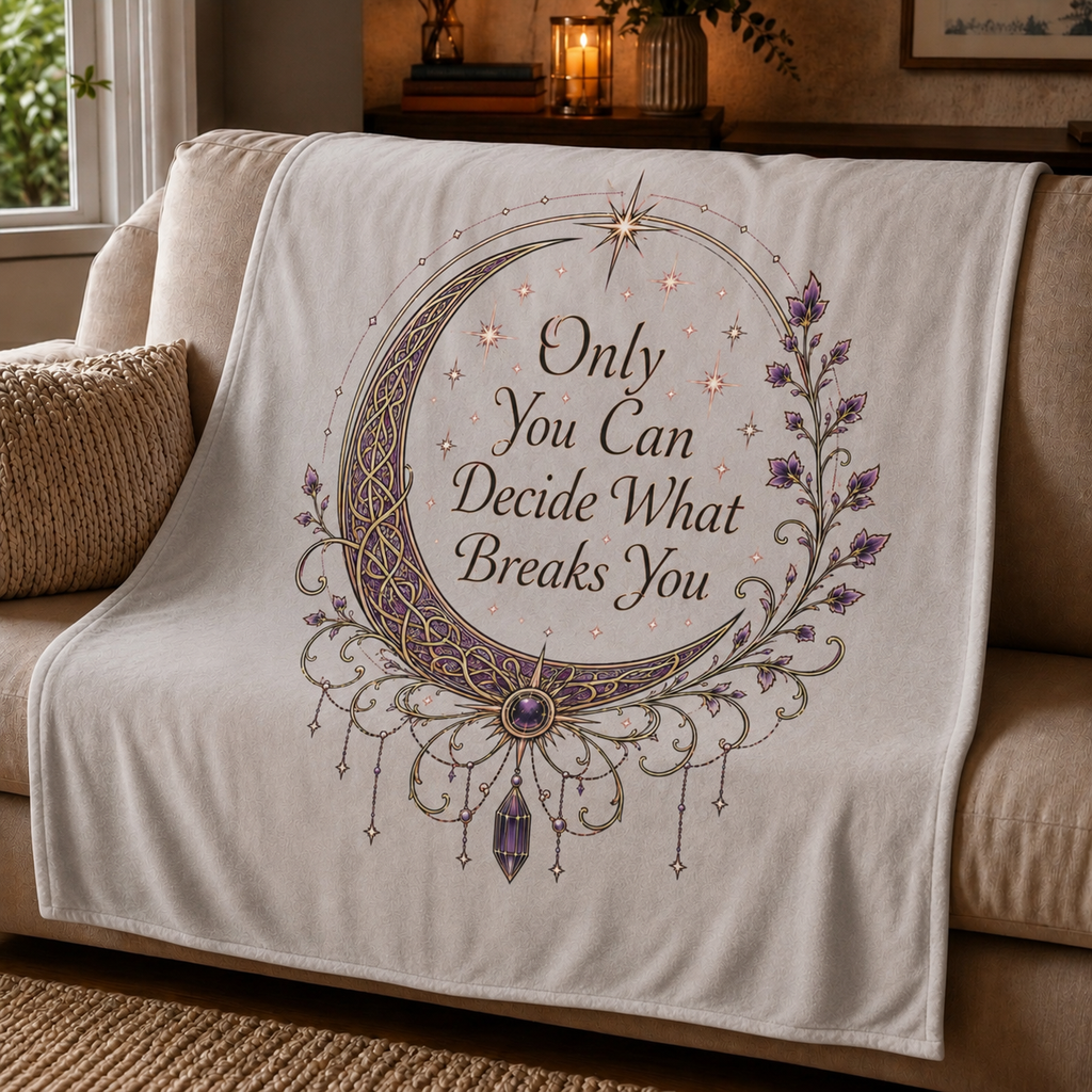 "Only You Can Decide What Breaks You" A Celestial Throw Blanket for Readers, Dreamers, and Women Who Refuse to Be Broken