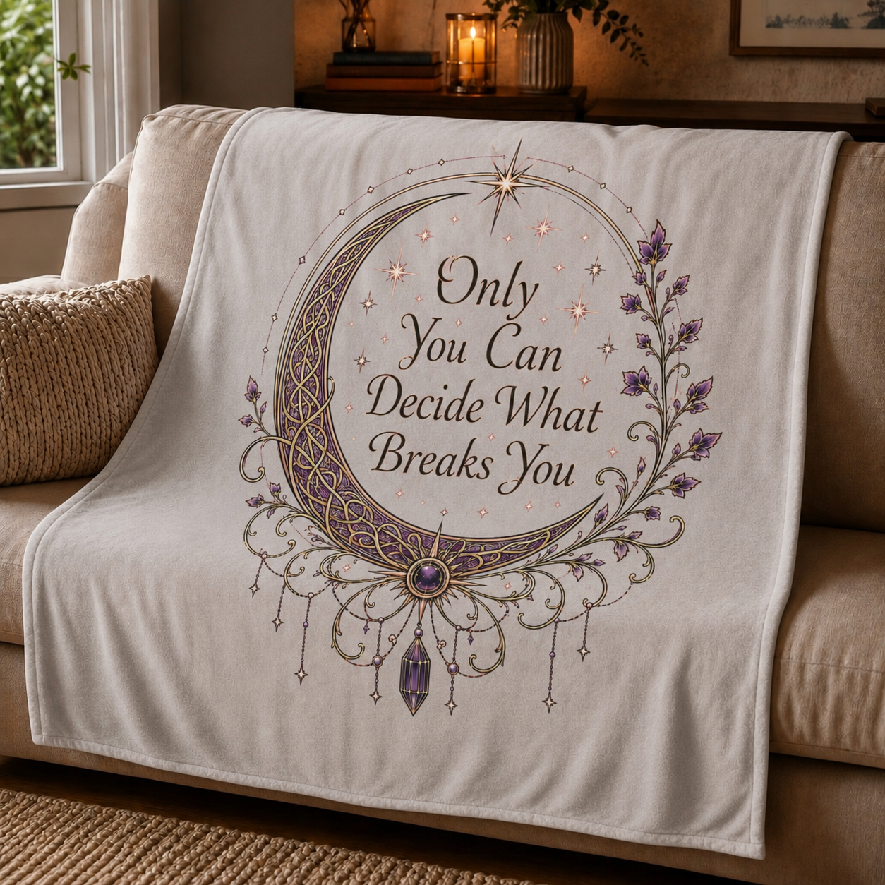 "Only You Can Decide What Breaks You" A Celestial Throw Blanket for Readers, Dreamers, and Women Who Refuse to Be Broken