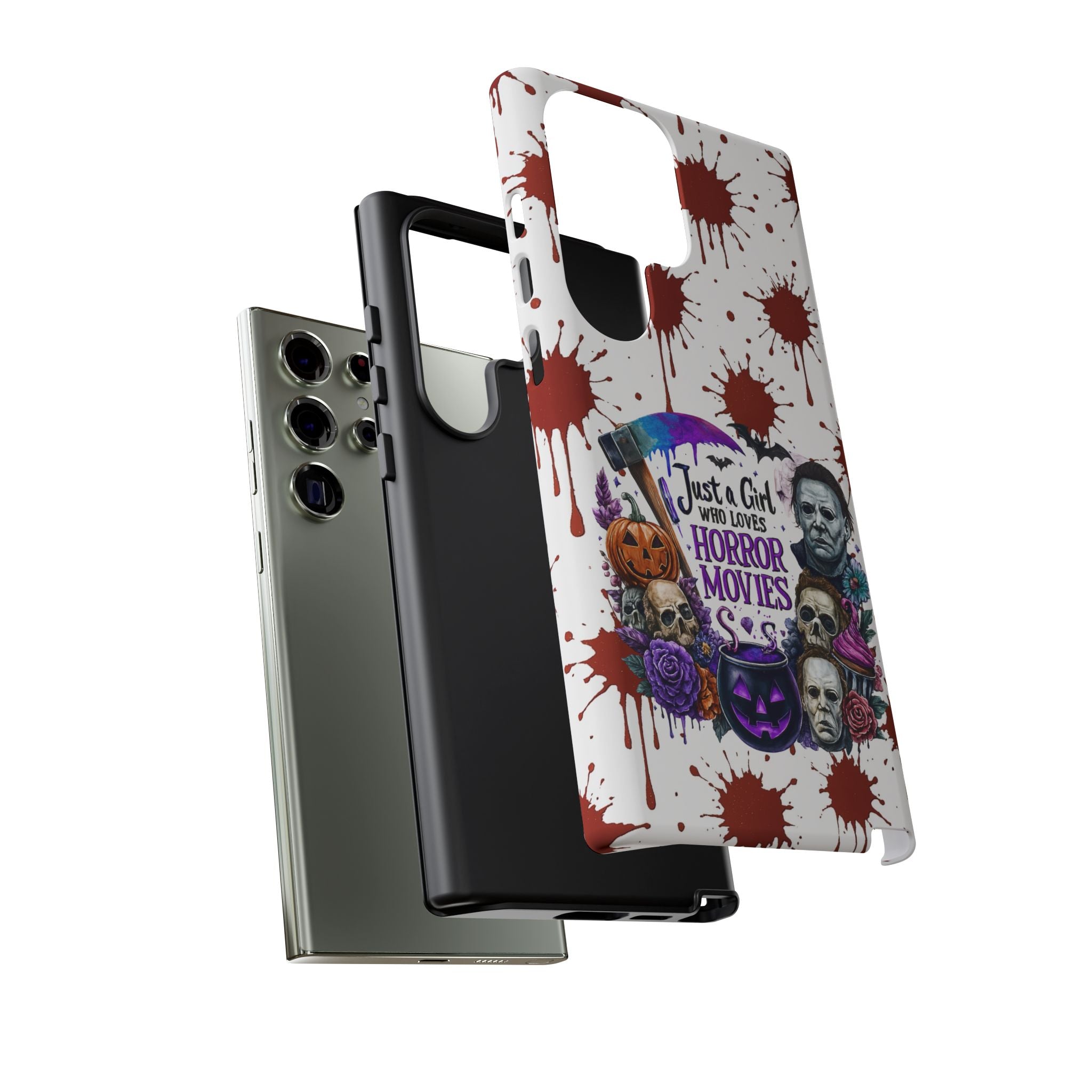 Just a Girl Who Loves Horror Movies & Halloween | Blood Splatter Tough Phone Case | Spooky Gift for Horror Fans