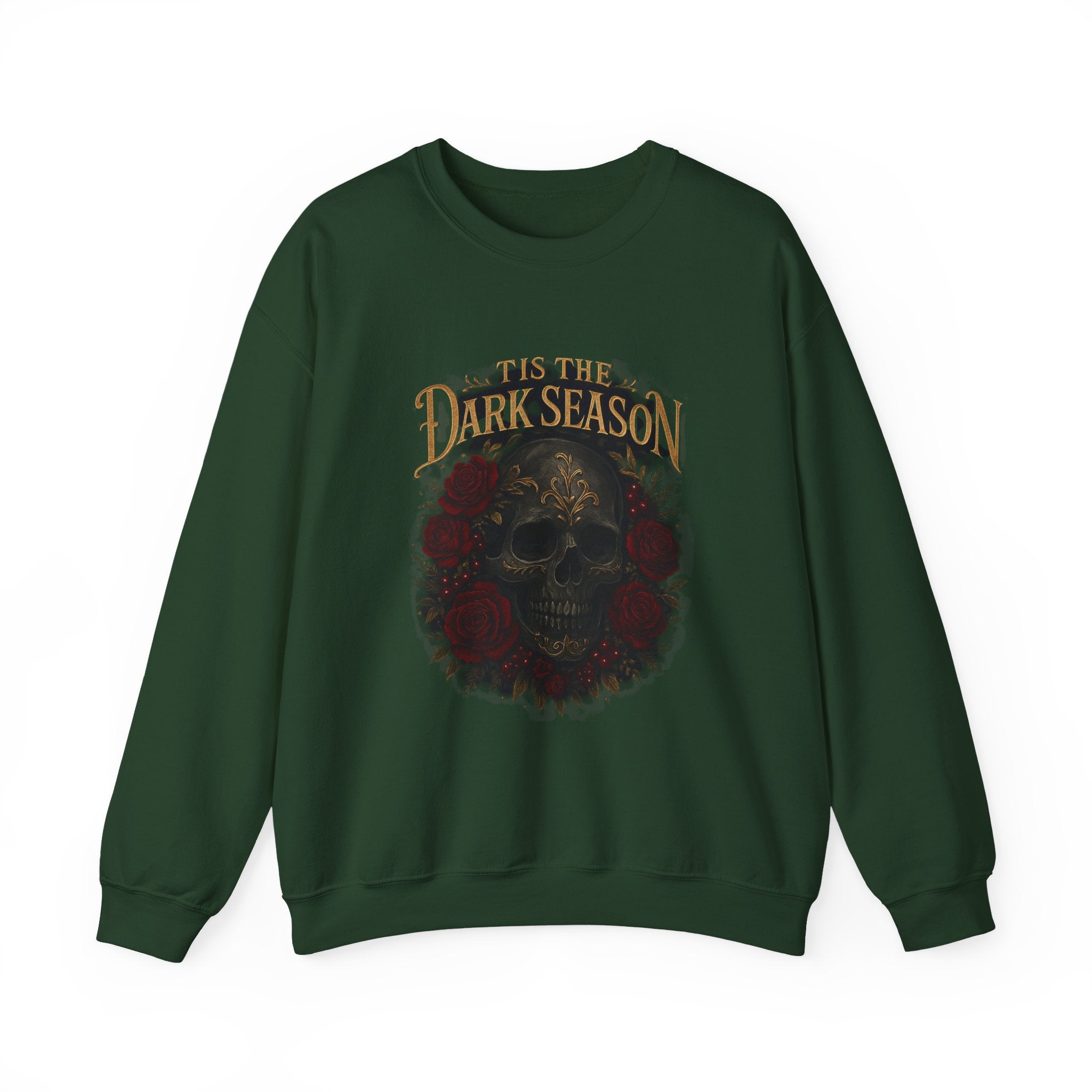 'Tis the Dark Season — Gothic Skull & Roses Aesthetic Sweatshirt | Dark Romance Bookish Girl Fall Crewneck