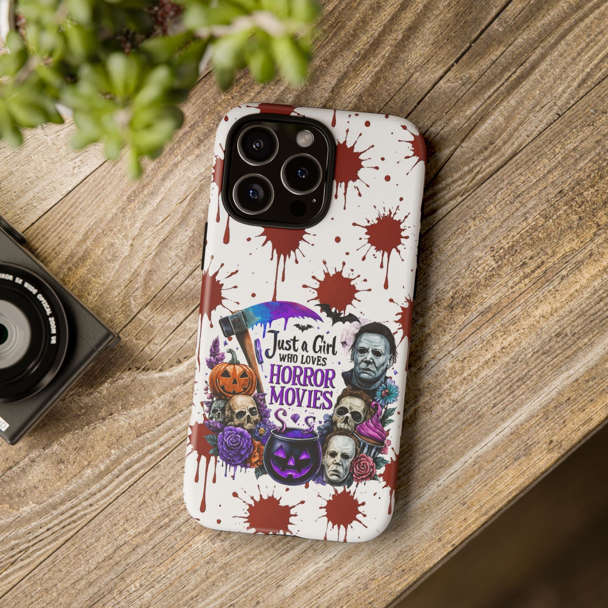 Just a Girl Who Loves Horror Movies & Halloween | Blood Splatter Tough Phone Case | Spooky Gift for Horror Fans