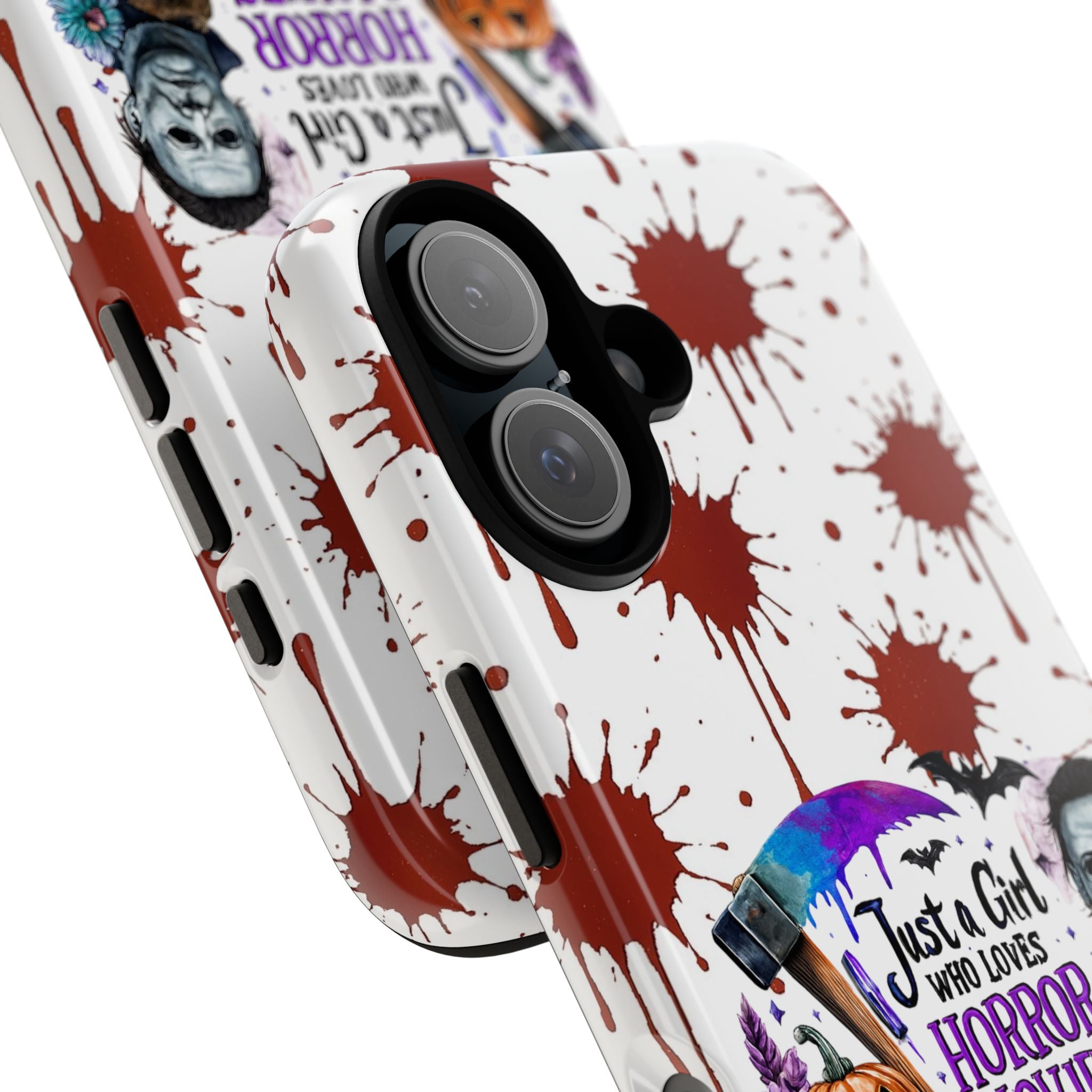 Just a Girl Who Loves Horror Movies & Halloween | Blood Splatter Tough Phone Case | Spooky Gift for Horror Fans