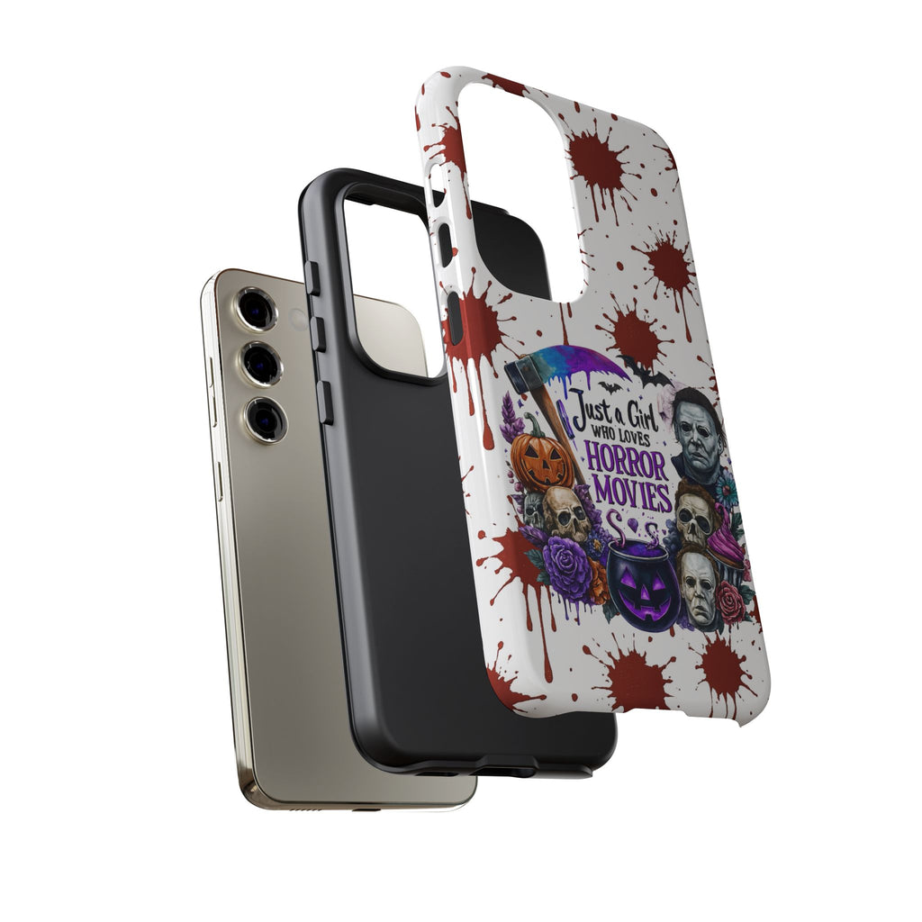 Just a Girl Who Loves Horror Movies & Halloween | Blood Splatter Tough Phone Case | Spooky Gift for Horror Fans